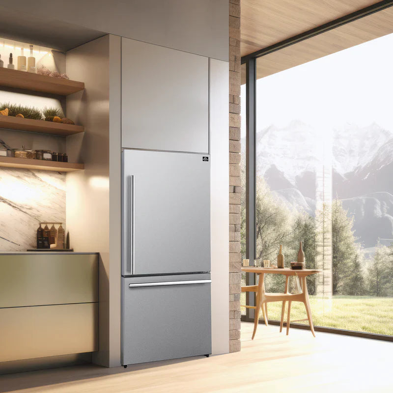 Forno Milano 31 Inch 17.2 cu.ft Bottom Freezer Refrigerator with Right Swing Door - Model FFFFD1785 | Energy Efficient Stainless Steel Kitchen Appliance for Home, Office, or Cafe Use