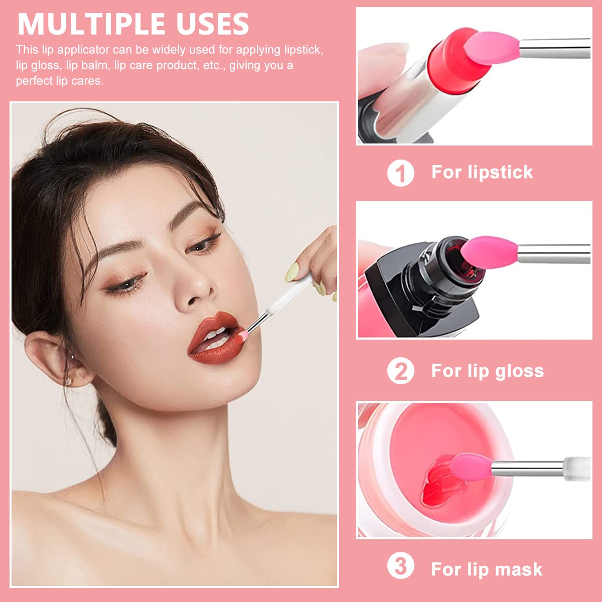 MAYCREATE® 3-Piece Silicone Lip Brush Set - Reusable Lipstick Applicator with Cover, Retractable Lip Scrub Brush for Lip Gloss, Cream & Masks - Perfect for Makeup Application & Travel Beauty Essentials