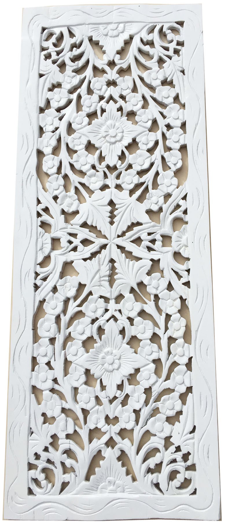 Large Floral Carved Wood Wall Panel - 35.5