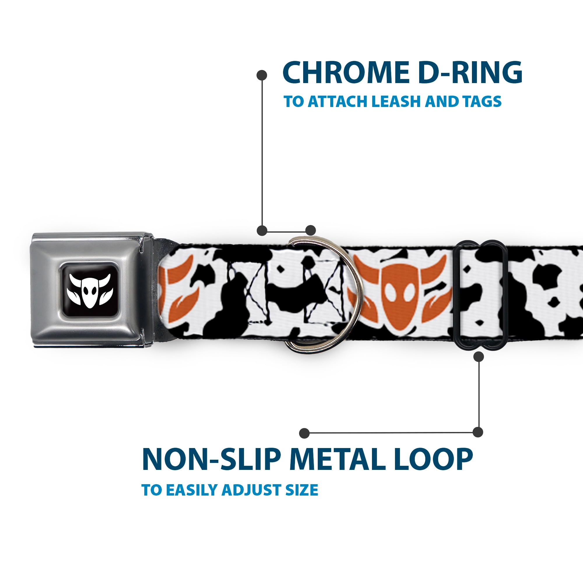 Buckle-Down Dog Collar with Seatbelt Buckle - Toy Story Woody Bounding Cowboy Design in White, Black & Brown - 1.5