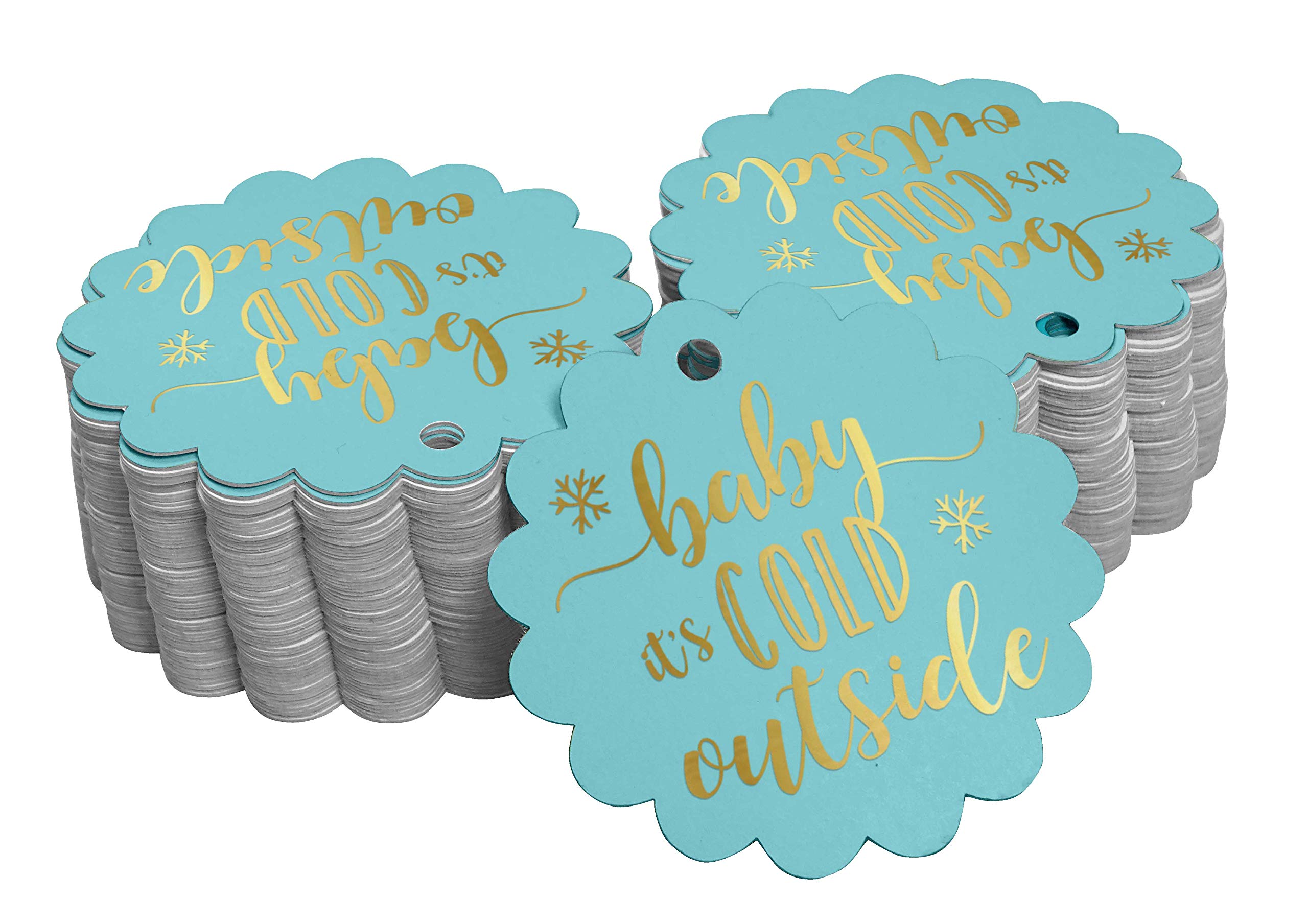 50pcs Gold Foil Baby Shower Favor Tags - 'Baby It's Cold Outside' Winter Theme Gift Tags for Baby Showers, Birthday Parties & Holiday Gifts