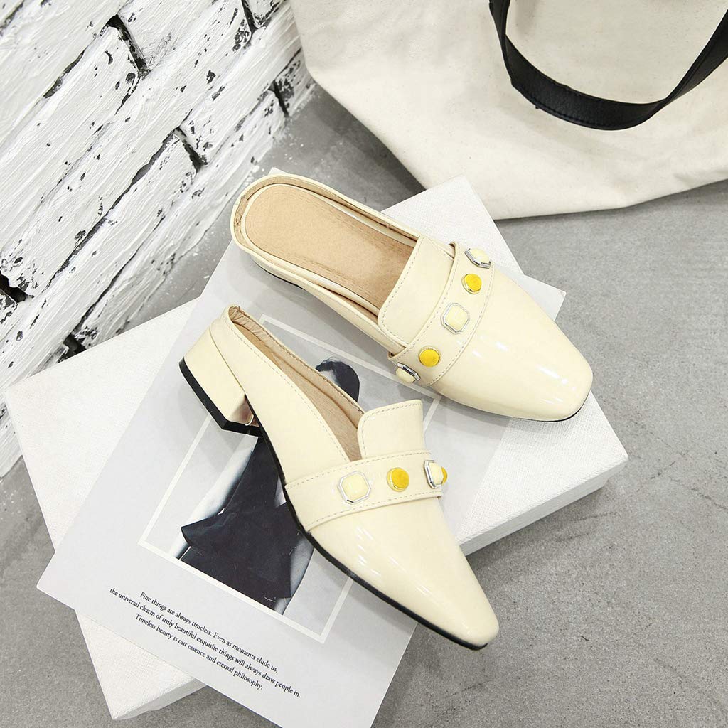 MIOKE Women's Comfortable Low Heel Mules - Square Toe Backless Slip-On Loafers for Work, Office & Casual Wear | Breathable Dress Slippers for Indoor/Outdoor Use