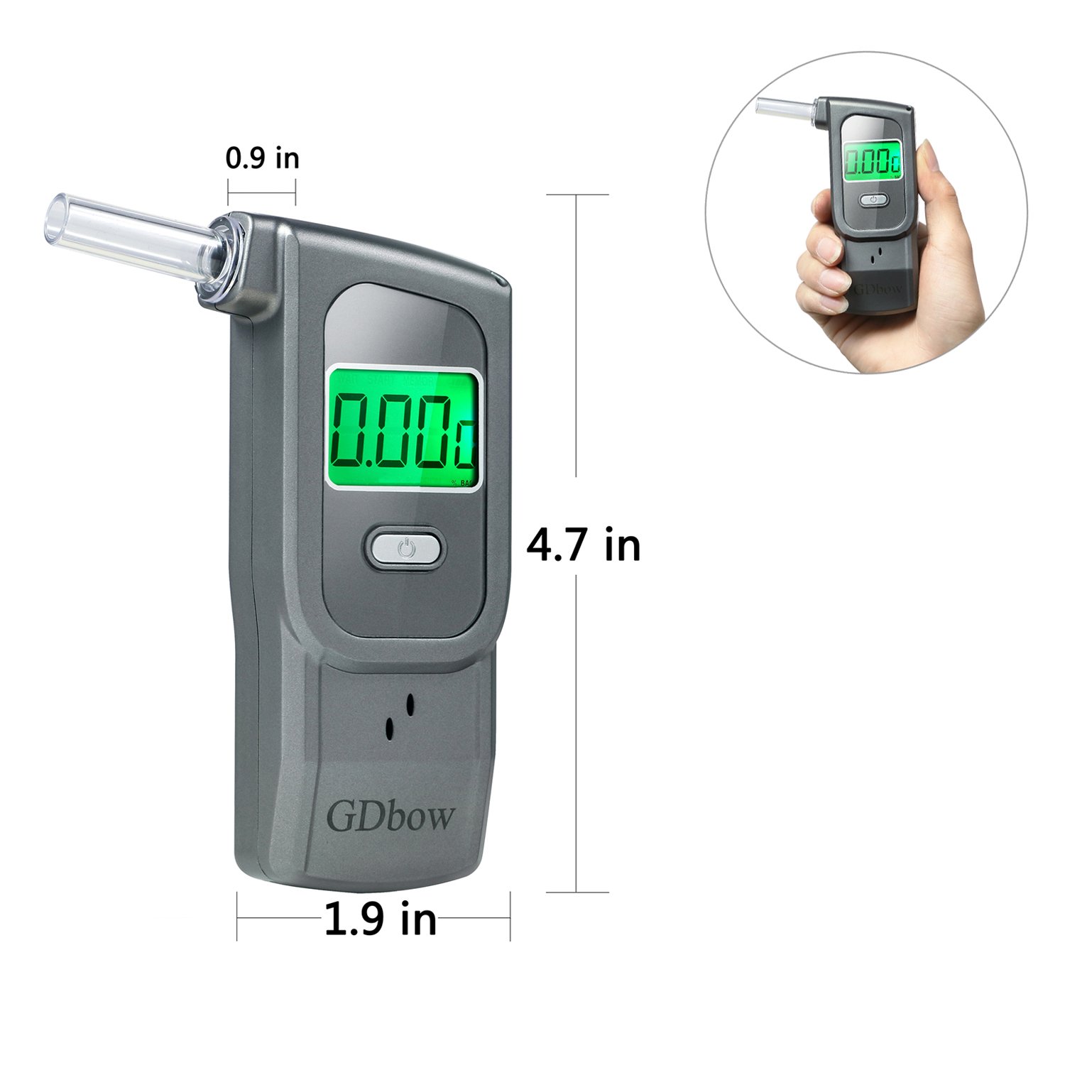 Portable Breathalyzer Alcohol Tester with 32 Test Memory & 5 Mouthpieces - Grey | Accurate BAC Measurement for Personal, Workplace & Road Safety