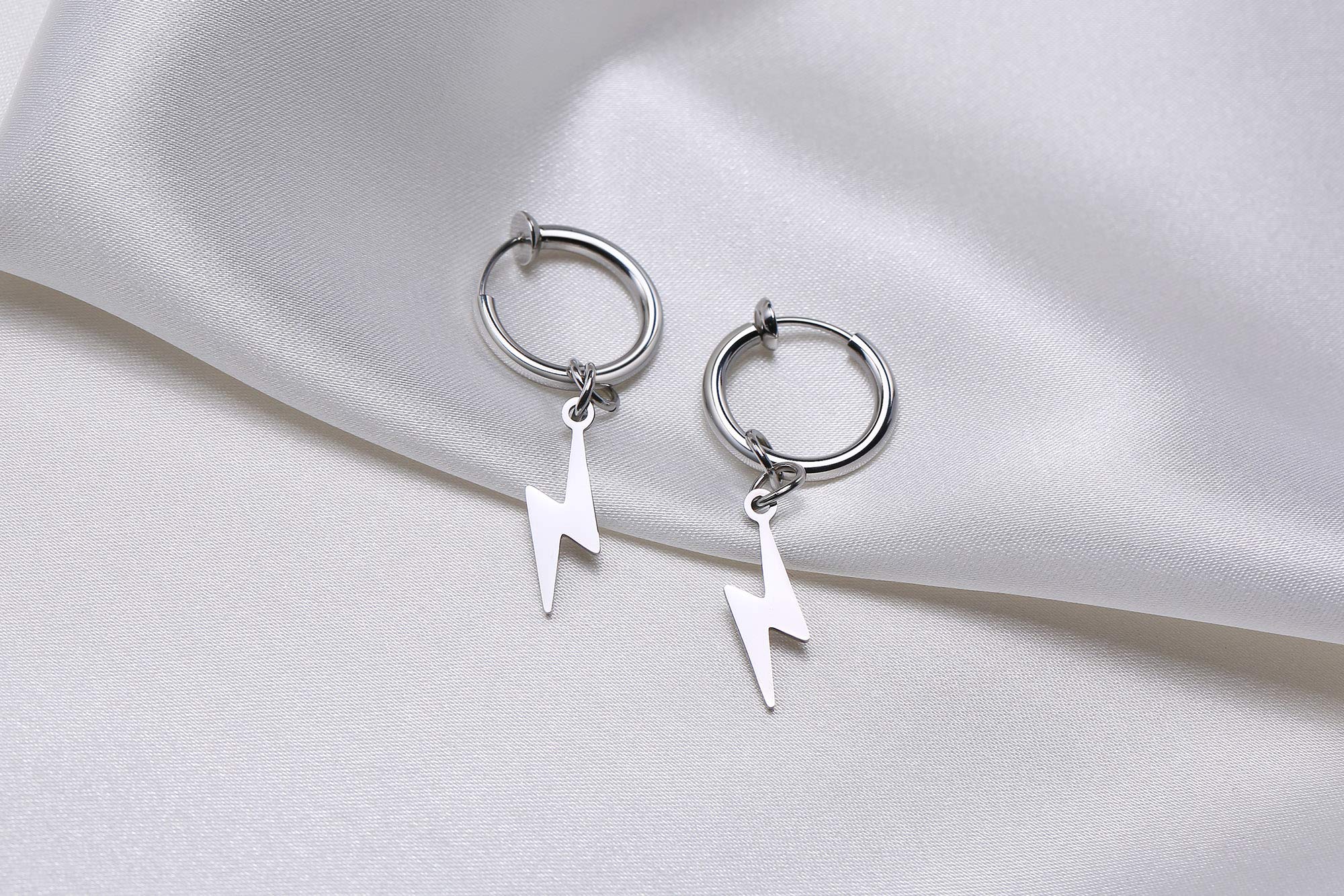 Lightning Bolt Clip-On Earrings for Men & Women | Stainless Steel Non-Piercing Dangle Earrings | Perfect for Parties, Cosplay & Everyday Fashion