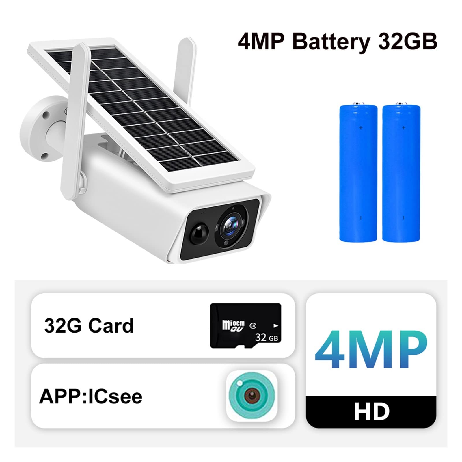MZZYG 4MP Solar Security Camera - Wireless Outdoor WiFi Surveillance IP Cam with Rechargeable Battery, PIR Human Detection & 32GB Storage - Ideal for Home Security, Backyard Monitoring, and Property Protection