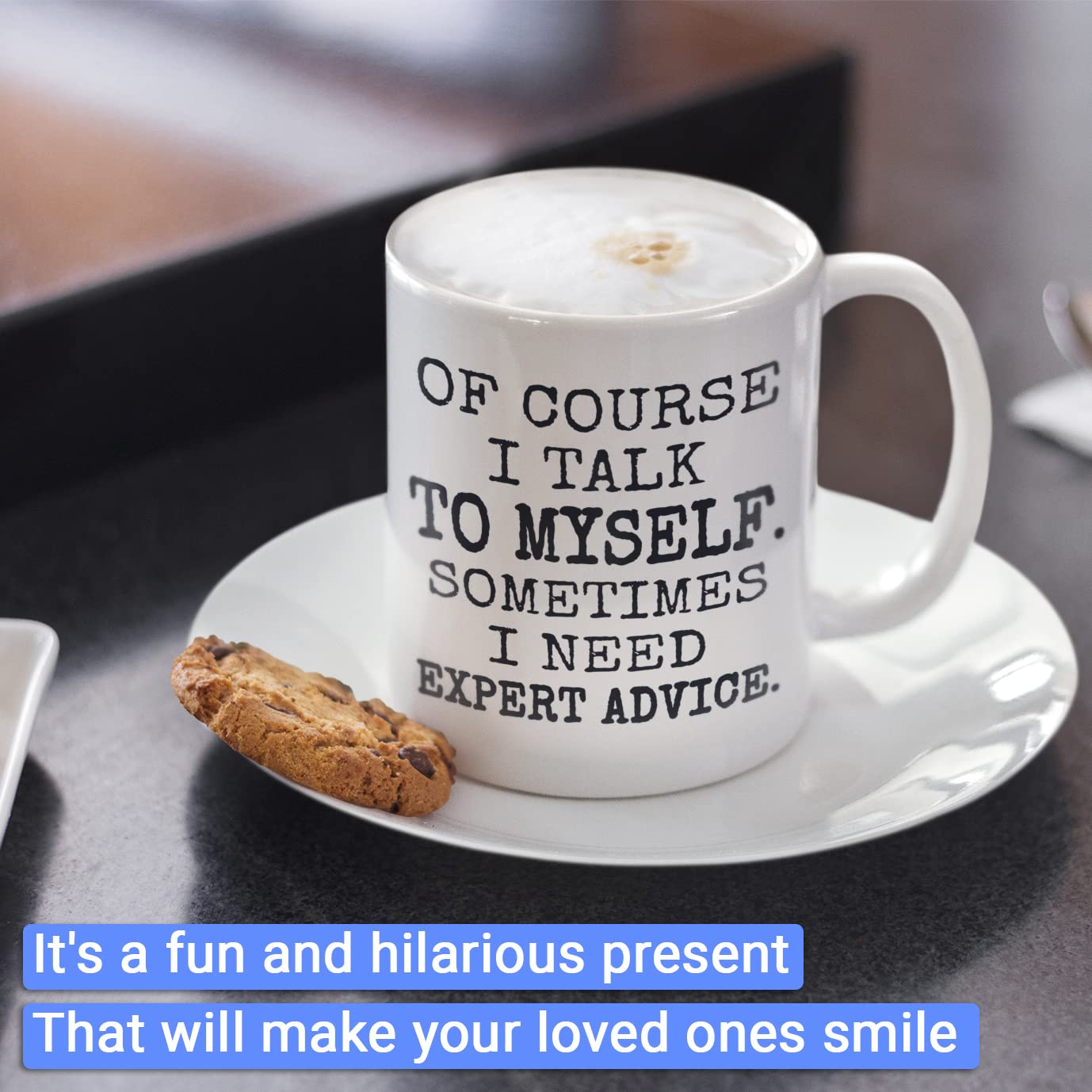 Funny Sarcasm Coffee Mug - 11oz 'Of Course I Talk To Myself' Ceramic Cup for Men & Women | Office Humor, Gag Gift for Coworkers | Perfect Christmas Gift for Coffee Lovers Who Use Sarcasm at Work