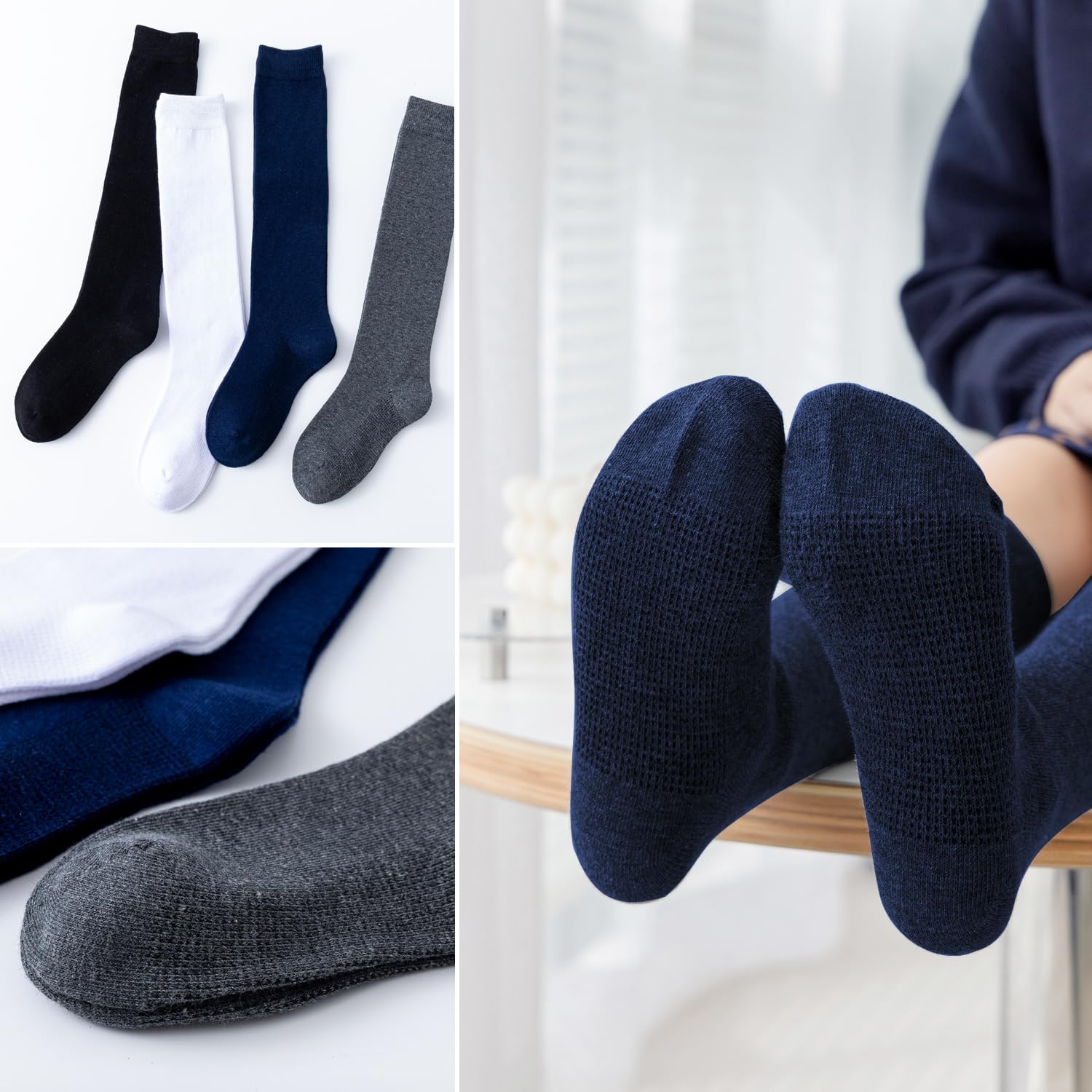 EPEIUS Girls & Boys Knee High Socks - 3/5 Pack Seamless Cotton School Uniform Socks for Kids - Over The Calf Socks for School, Sports & Daily Wear