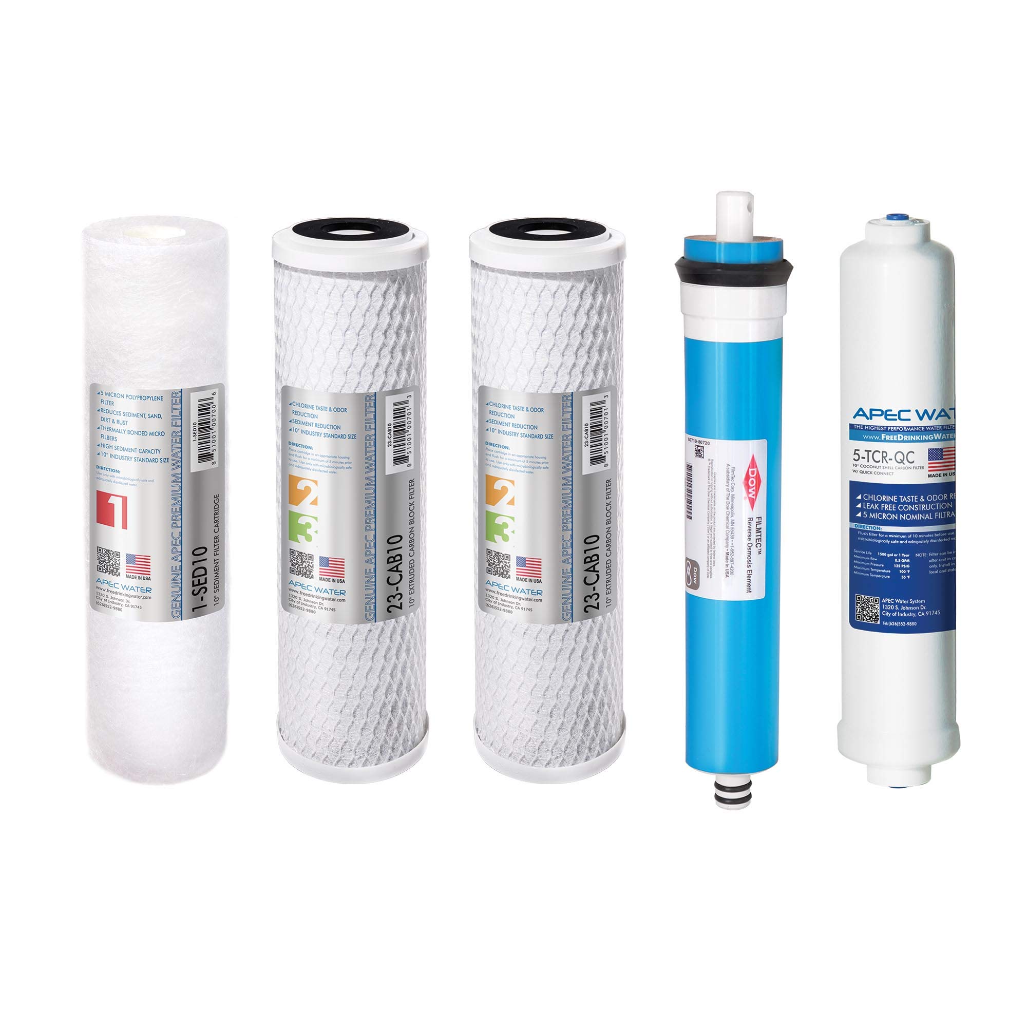 APEC Water Systems FILTER-MAX90 US Made 90 GPD Complete Replacement Set for Ultimate Series Reverse Osmosis Water Filter (Standard 1/4