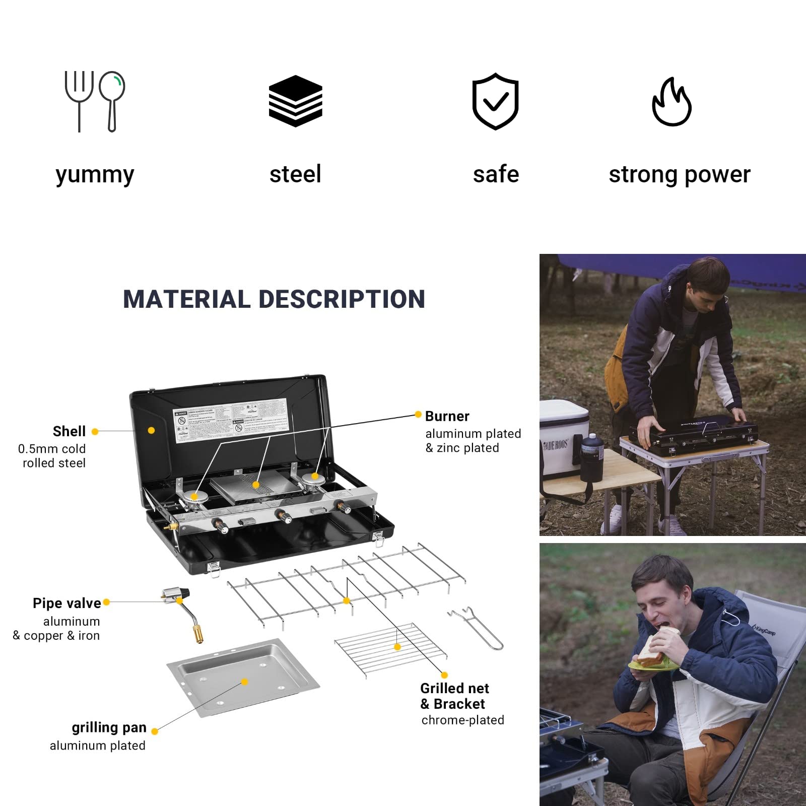 **3-Burner Camping Propane Stove - 20,400 BTU Portable Gas Grill for Outdoor Cooking - AGA & CSA Certified - Perfect for Family Camping, BBQ, Picnics & Backpacking**