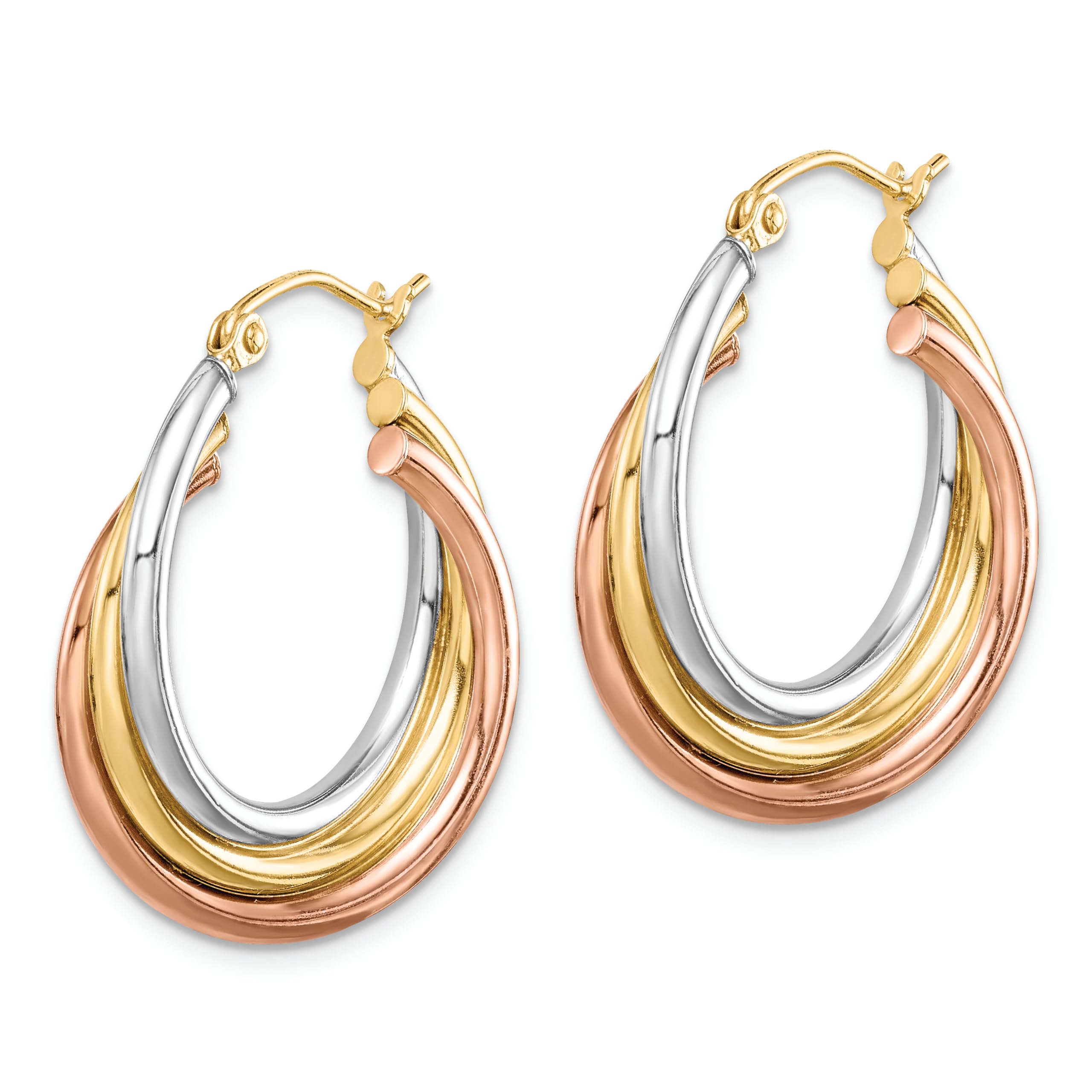 14K Gold Plated Sterling Silver Tri-Color Hoop Earrings for Women - Perfect for Parties, Weddings & Everyday Wear