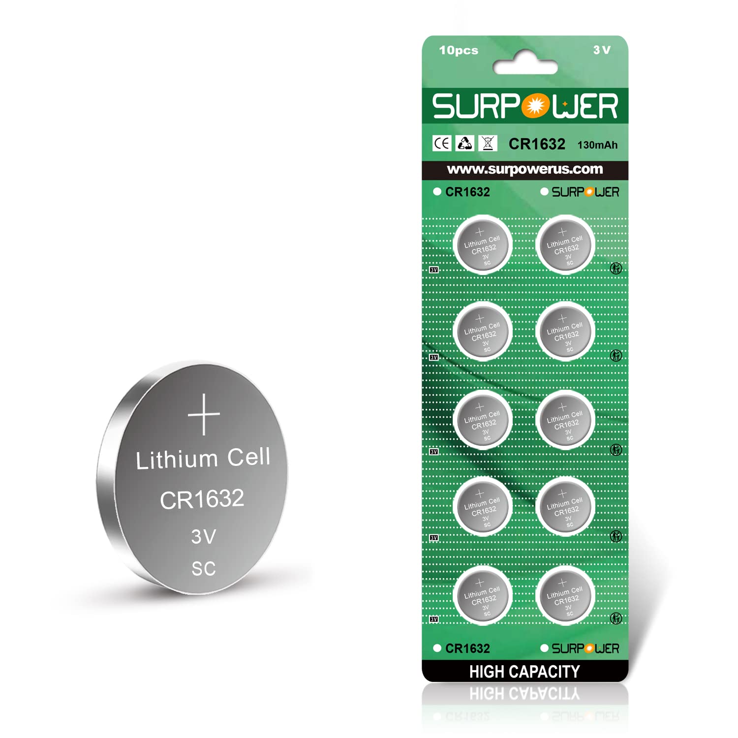 SURPOWER CR1632 3V Lithium Battery 10-Pack - Replacement for Garmin Vivofit Jr, Long-Lasting Power for Kids Fitness Trackers & Watches (5-Year Warranty) - Perfect for Outdoor Activities, Sports & Daily Use