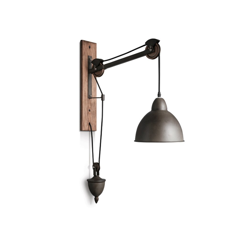 Vintage Industrial Wall Sconce - Adjustable Pulley Lift Wall Lamp with Iron Art Design for Bedroom, Loft, Bar & Reading Nook | Rustic American Farmhouse Lighting Fixture | Perfect for Bedside, Study & Creative Spaces