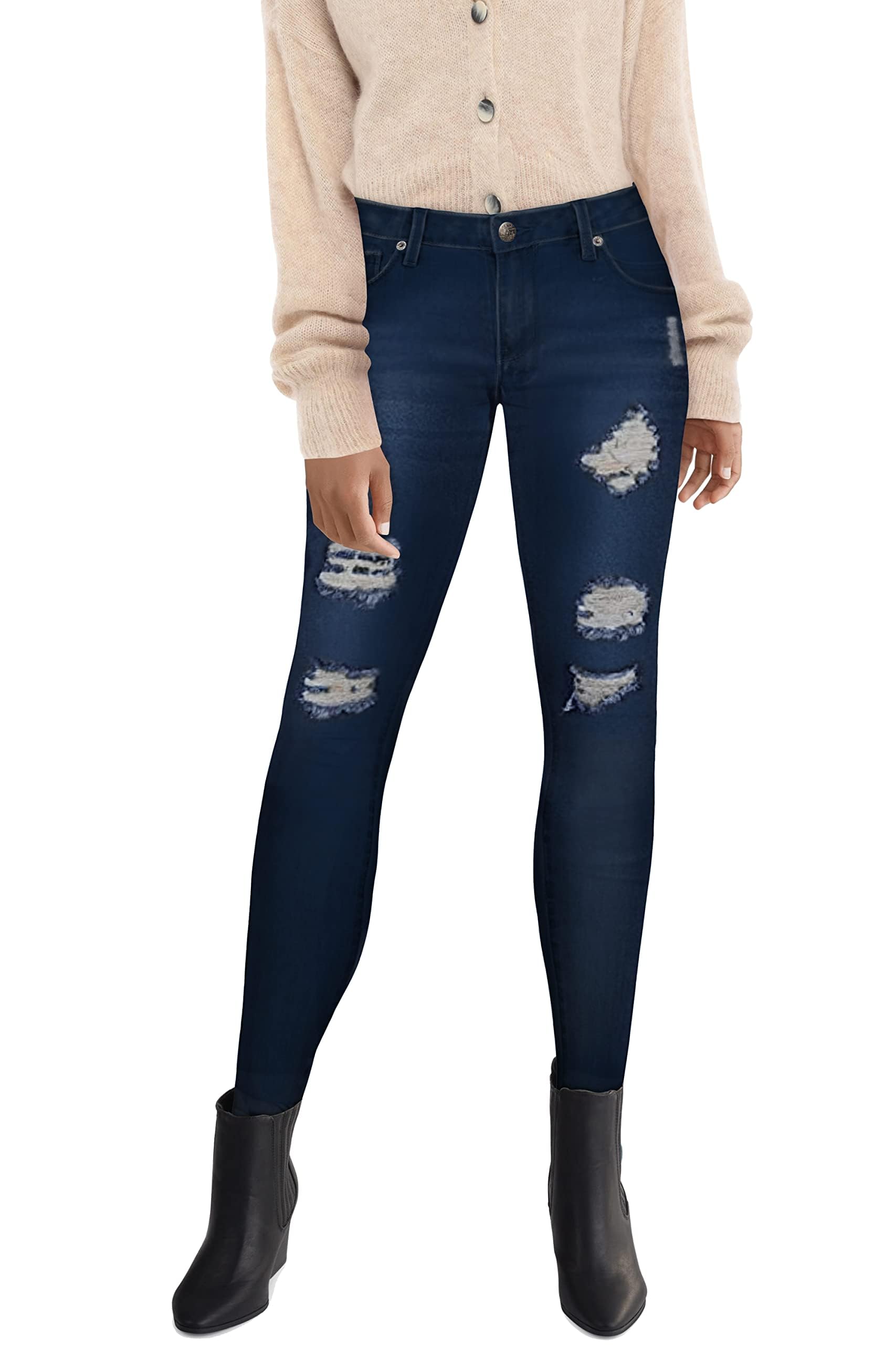 Hybrid & Company Women's Butt Lift Super Comfy Stretch Ripped Skinny Jeans - High Waist Slim Fit Denim Pants for Casual Outfits & Night Out