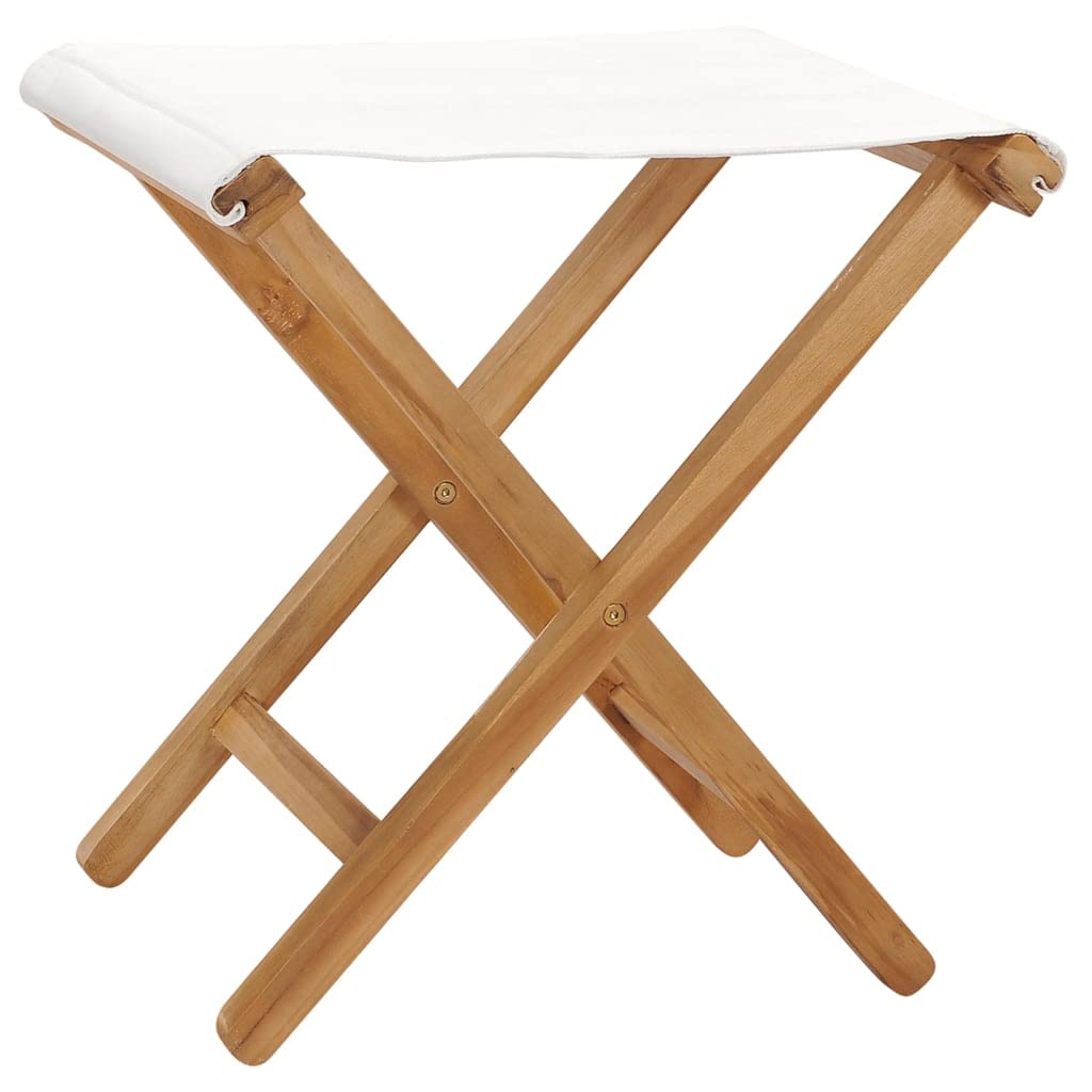 vidaXL Set of 2 Folding Chairs with Cream White Fabric Seats - Solid Teak Wood Outdoor Patio Furniture - Perfect for Garden, Poolside, and Backyard Relaxation