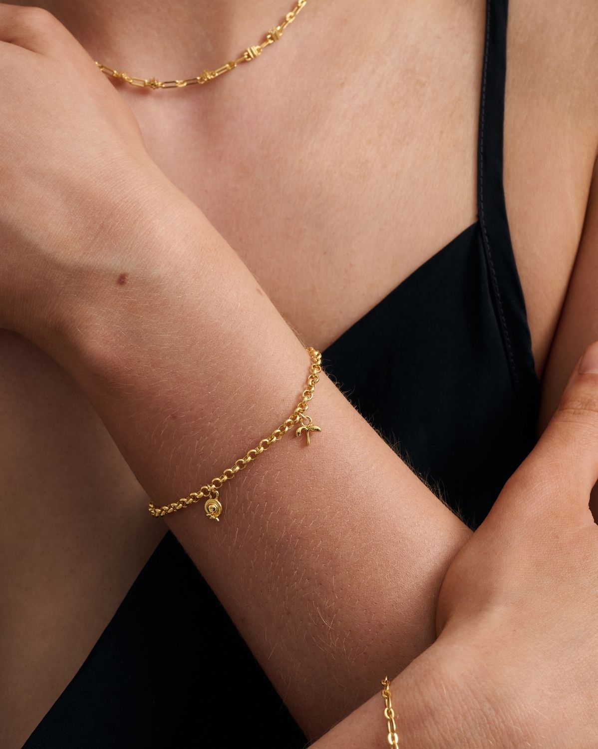 Rolo Charm Bracelet for Women - Elegant Gold & Silver Layered Chain Bracelet with Dainty Charms - Perfect for Gifts, Parties, and Everyday Wear