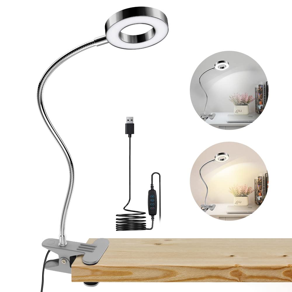 DINGLILIGHTING DLLT LED USB Reading Light Clip - Adjustable 2 Light Colors, Eye-Caring Desk Lamp for Laptop, Books, Piano, Bed Headboard - Includes Adapter | Perfect for Night Reading, Studying & Office Work