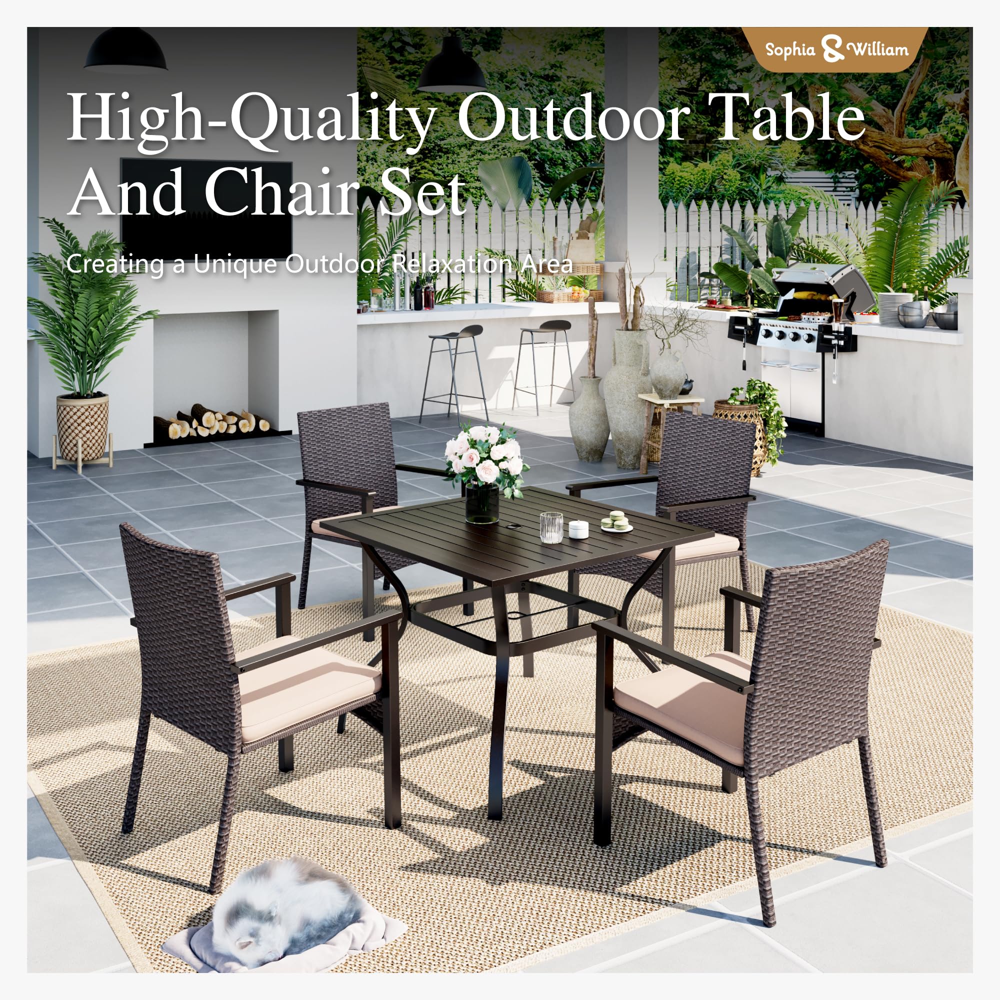 Sophia & William 2-Piece Patio Chair Set - Lightweight Rattan Outdoor Dining Chairs with All-Weather Wicker & Cushions - Perfect for Backyard, Garden, Poolside & Patio Relaxation