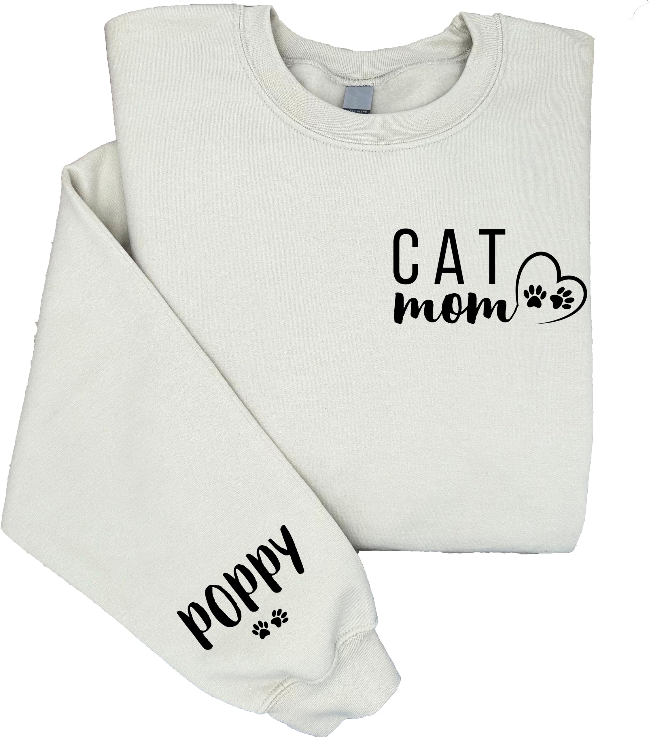 EMVEL Personalized Cat Mom Sweatshirt with Cat Name on Sleeve - Unique Cat Mom Gifts for Women, Perfect for Casual Wear, Cozy Nights, and Cat Lover Events