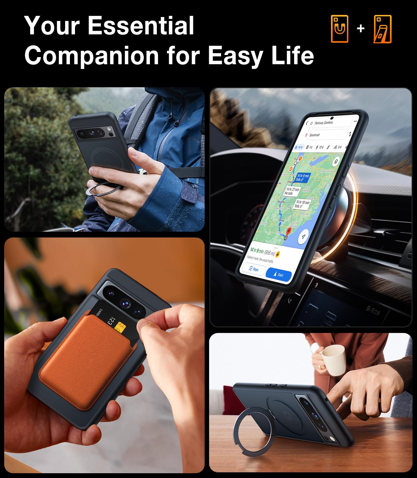 TORRAS Magnetic Shockproof Case for Google Pixel 8 Pro - Slim Protective Phone Cover with Built-in Stand & Magsafe Compatibility | 12FT Military Drop Protection | Durable Kickstand Design | Perfect for Work, Travel & Outdoor Activities (Black)