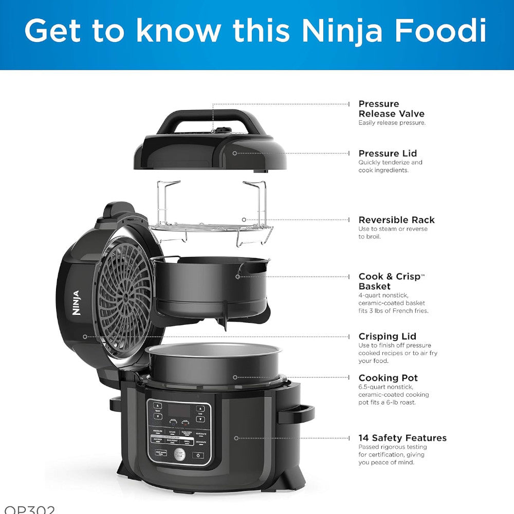 Ninja OP302 Foodi 9-in-1 Pressure Cooker & Air Fryer | Certified Refurbished with Home Essentials Warranty | Perfect for Quick Meals, Healthy Cooking & Family Dinners