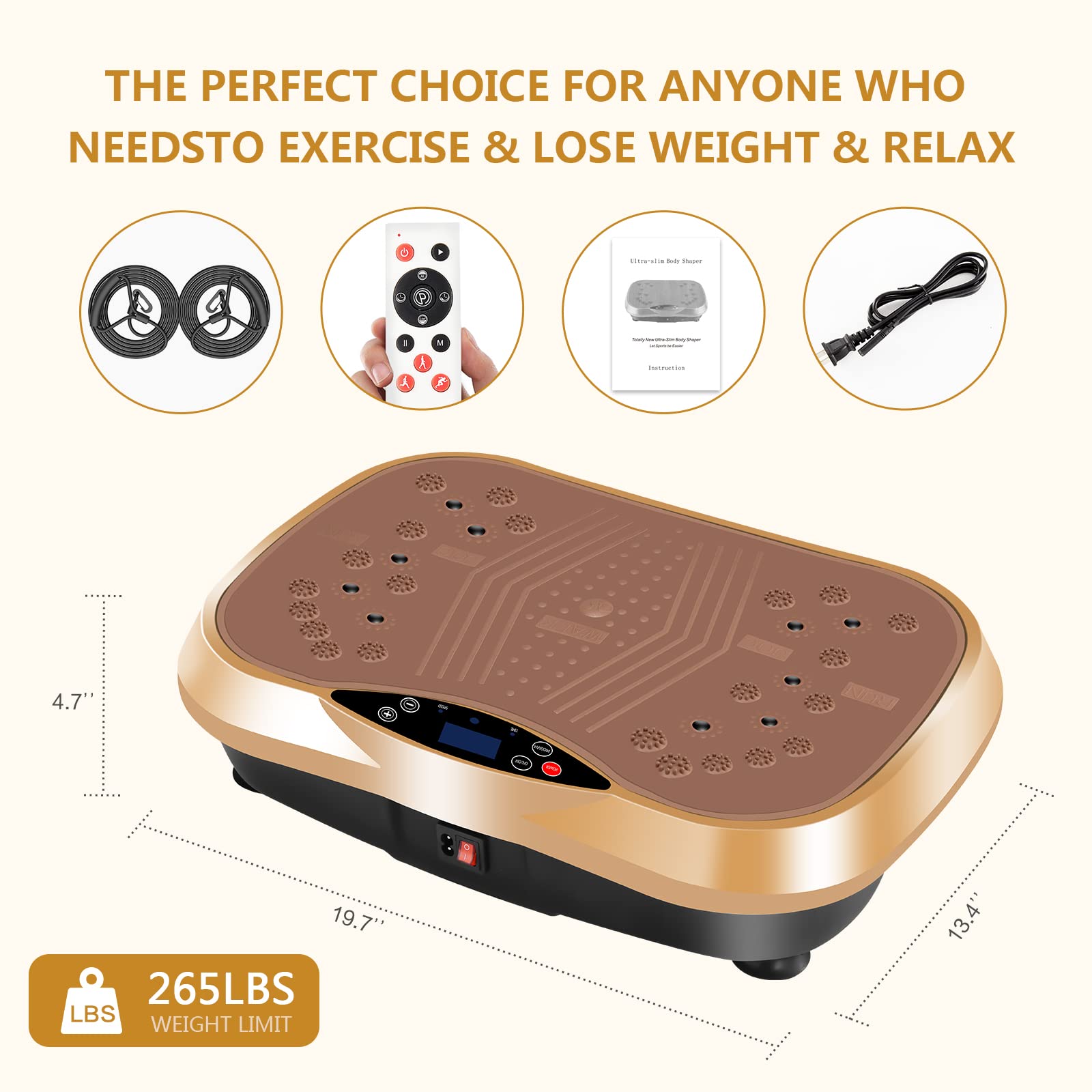 YOKELE Vibration Plate Exercise Machine for Home - Full Body Workout Platform with Resistance Bands & Remote Control, Weight Loss & Muscle Toning Equipment - Perfect for Home Gym, Physical Therapy & Recovery Training