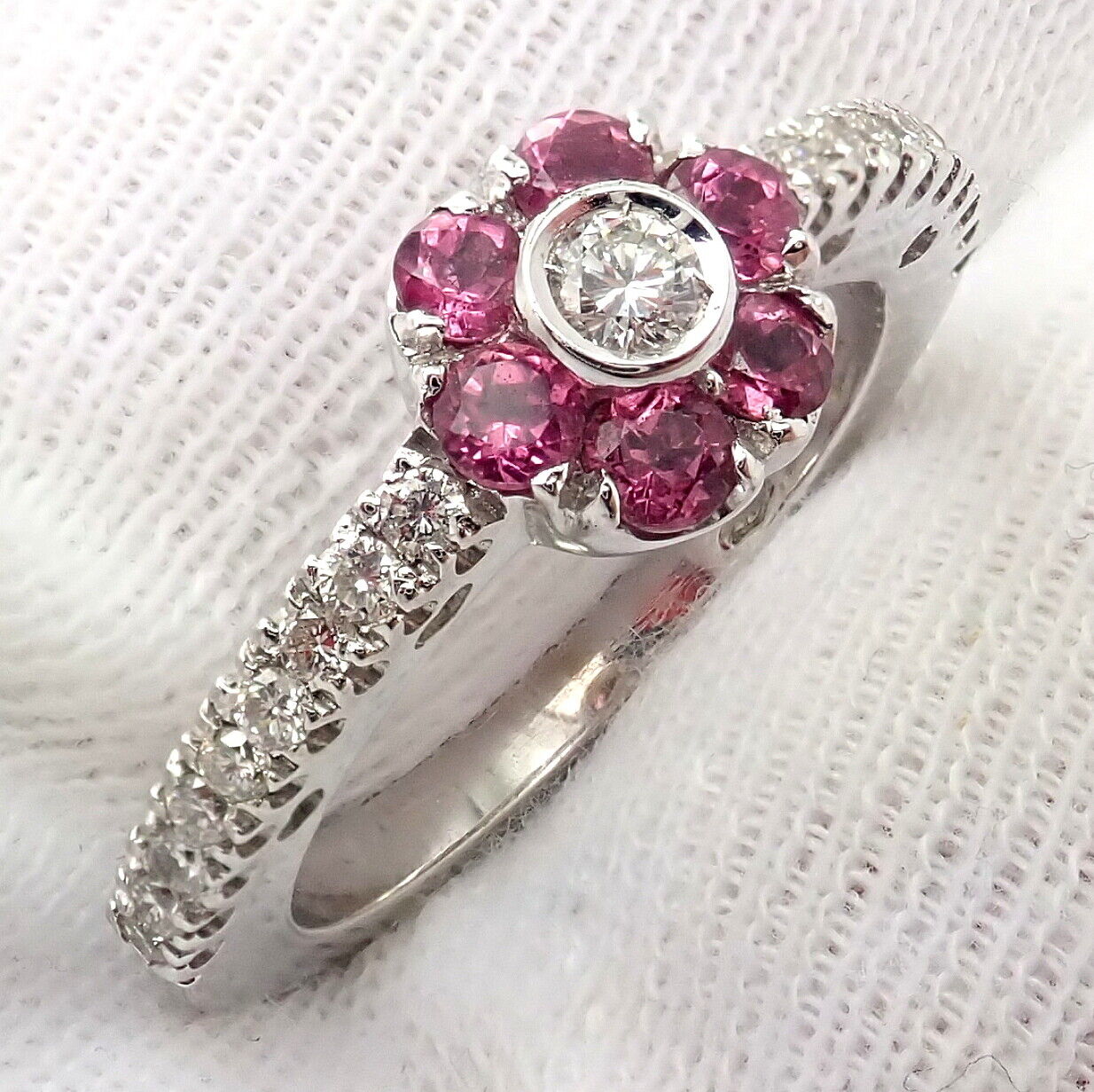 Authentic Pasquale Bruni 18k White Gold Diamond & Pink Sapphire Flower Fiori Ring - Elegant Jewelry for Weddings, Anniversaries & Special Occasions