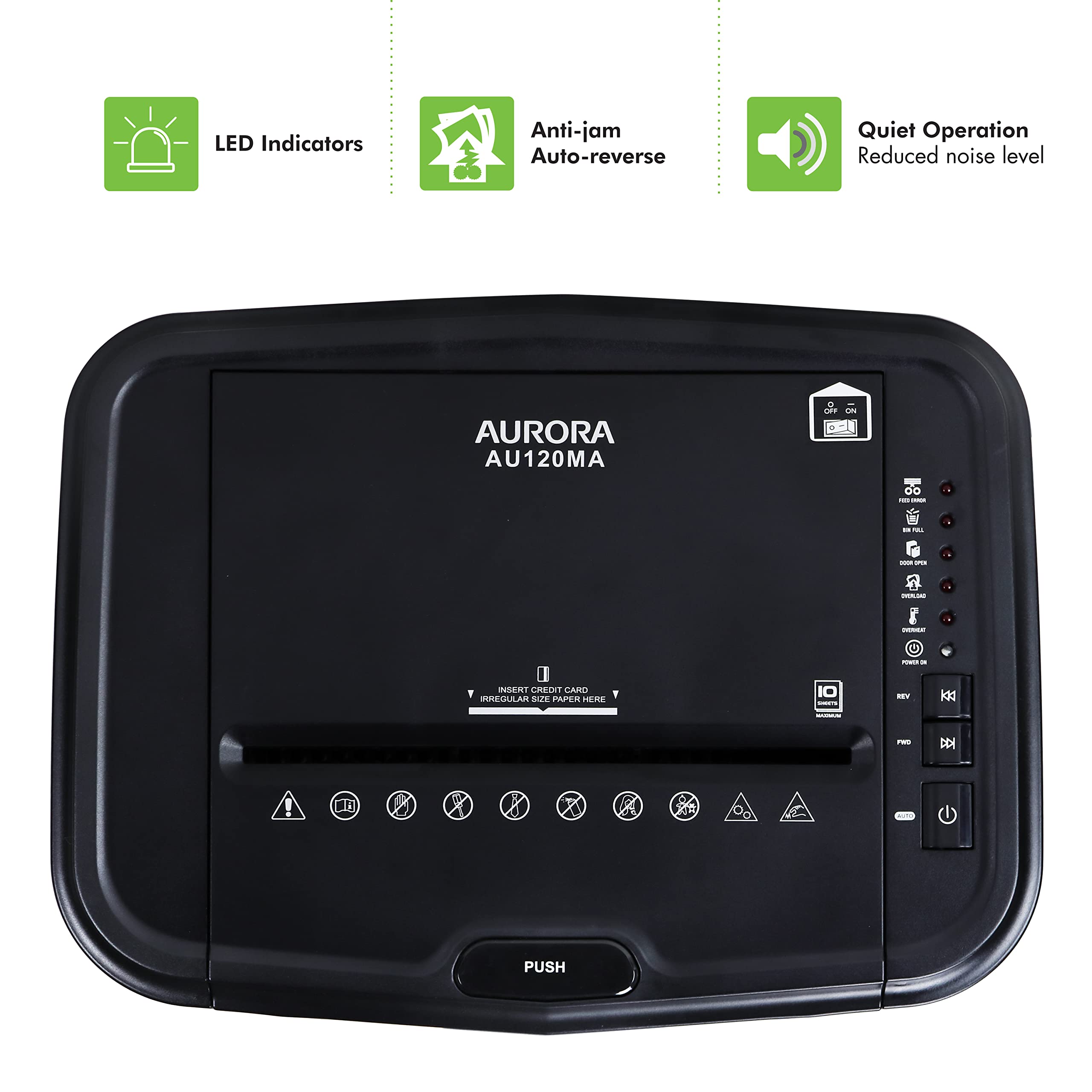 Aurora AU120MA 120-Sheet Auto Feed High Security Micro-Cut Paper Shredder - 30 Minute Run Time (Black) | Ideal for Office, Home & Small Business Document Security