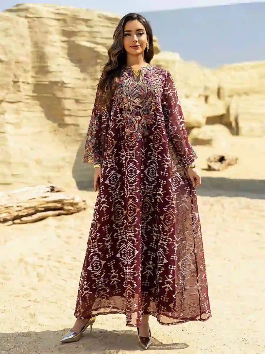 Elegant Eid Dress for Women - Doris Embroidery Caftan Kaftan Dress #25464 | Flowy Long Maxi Dress with Intricate Embroidery | Perfect for Eid Celebrations, Weddings & Special Occasions