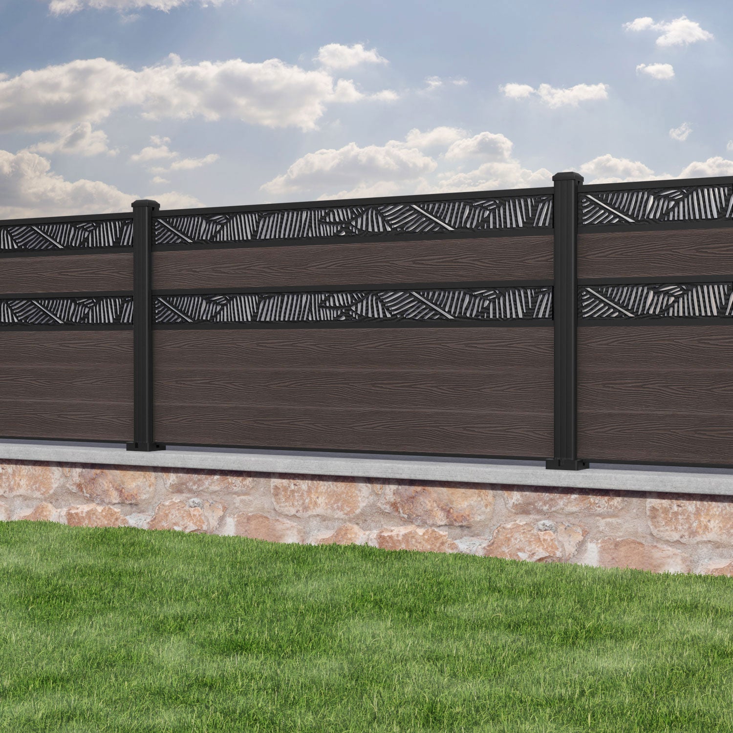 Classic Feather Split Screen Fence Panel - Mid Brown - Durable Aluminum Posts for Privacy & Garden Decoration | Perfect for Backyard, Patio, and Poolside Use