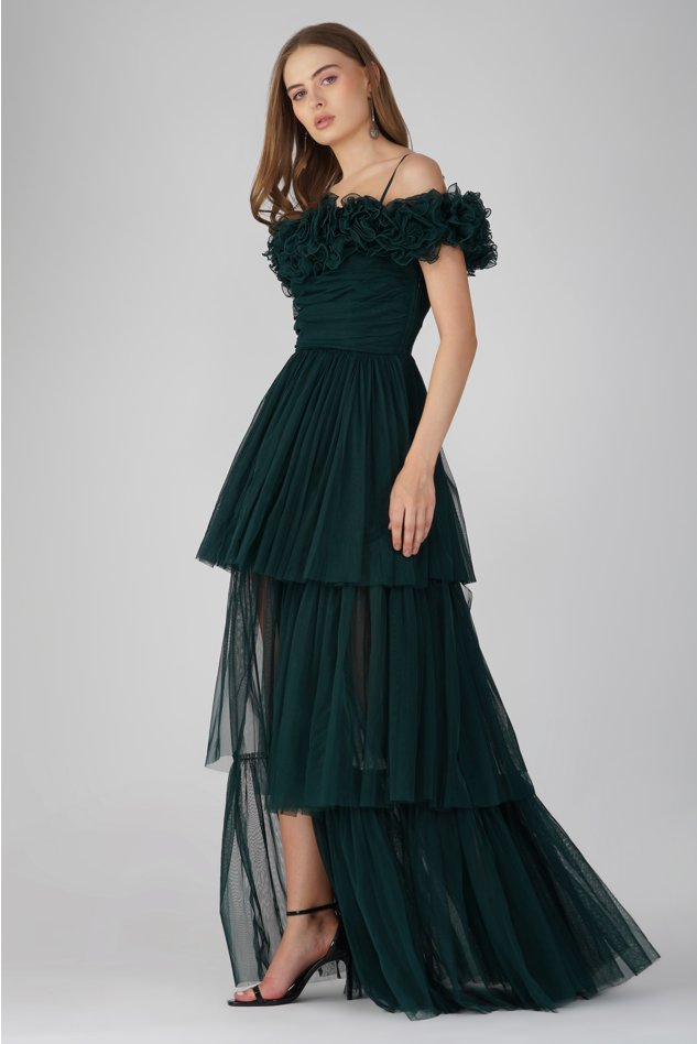Emerald Green Sandy Tulle Maxi Dress for Women - Elegant Long Evening Gown for Weddings, Parties & Special Occasions