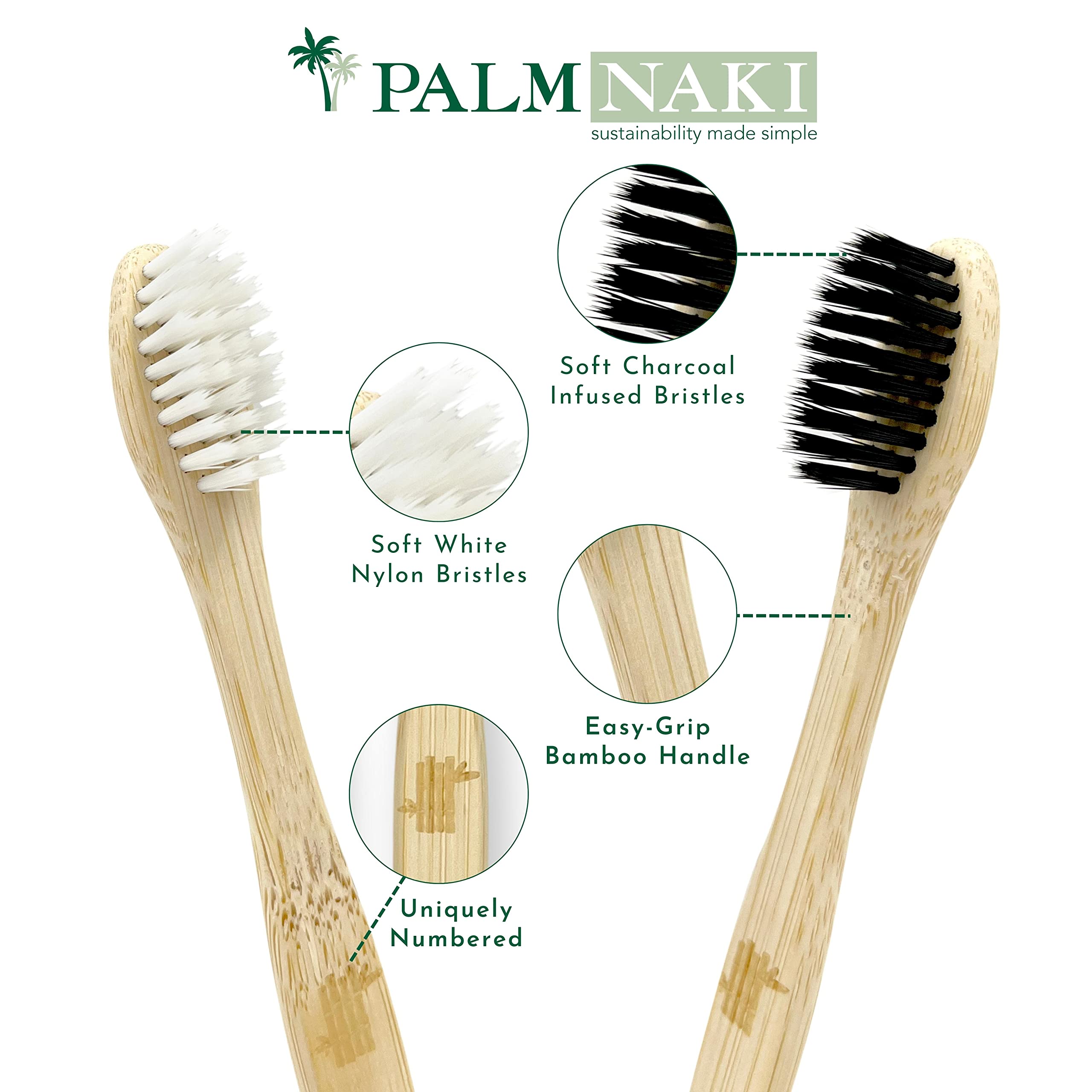 Eco-Friendly Bamboo Toothbrushes 10 Pack - Biodegradable Soft Bristle Toothbrushes, BPA Free, Natural & Sustainable Oral Care - Perfect for Travel, Home & Zero Waste Lifestyle