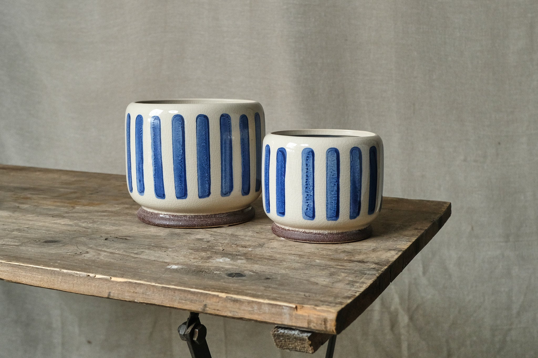 Blue Striped Stoneware Pot - 11cm, 15cm, 18cm Ceramic Planters for Succulents, Herbs & Home Decor - Perfect for Kitchen, Office & Garden Use