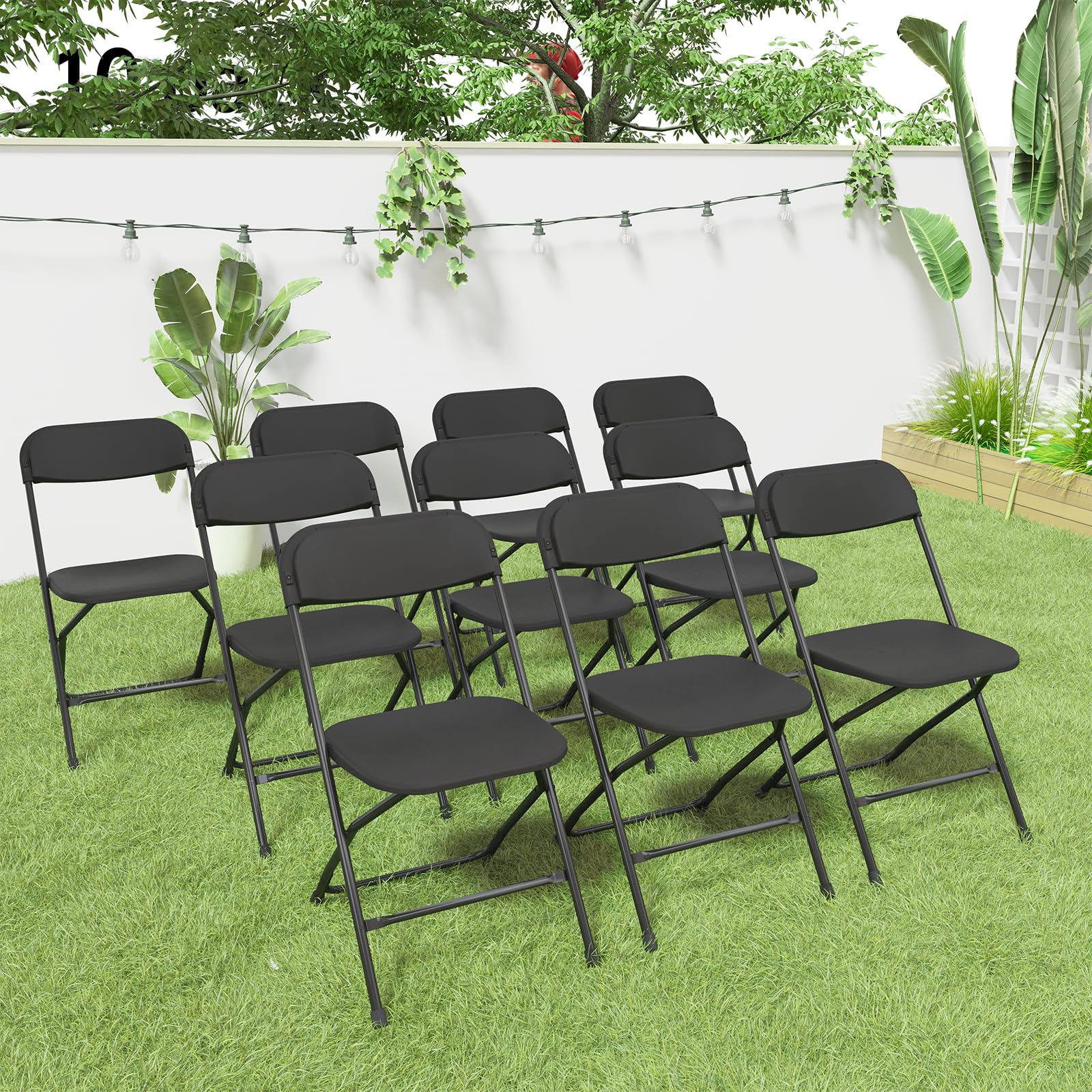 10 Pack Black Folding Chairs - Heavy Duty 350lb Capacity Stackable Plastic Chairs with Steel Frame - Portable Party Chairs for Office, Wedding, Events, Patio & Outdoor Dining - Space Saving Storage Solution