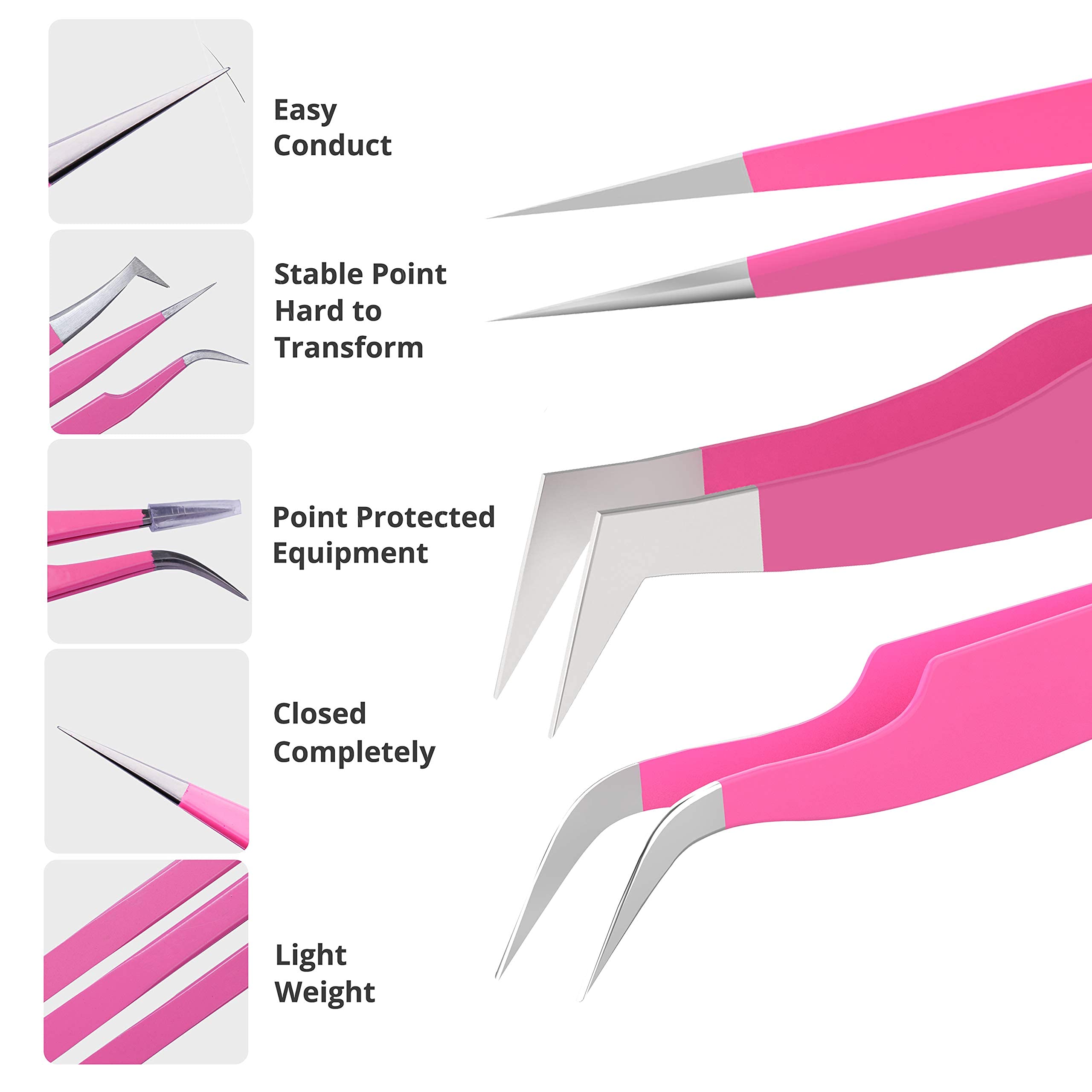 Professional Eyelash Extension Tweezers with Upgraded Design & Magnifying Mirror - Perfect for DIY Lash Lifts, Extensions and Salon Use