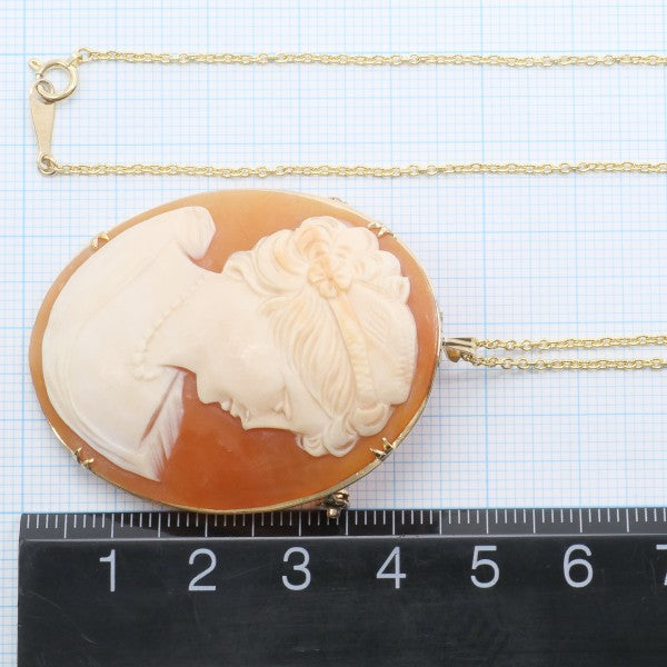 18K Yellow Gold Shell Cameo Pendant Necklace & Brooch Set - Vintage Two-Way Jewelry for Women, Perfect for Weddings, Parties & Special Occasions
