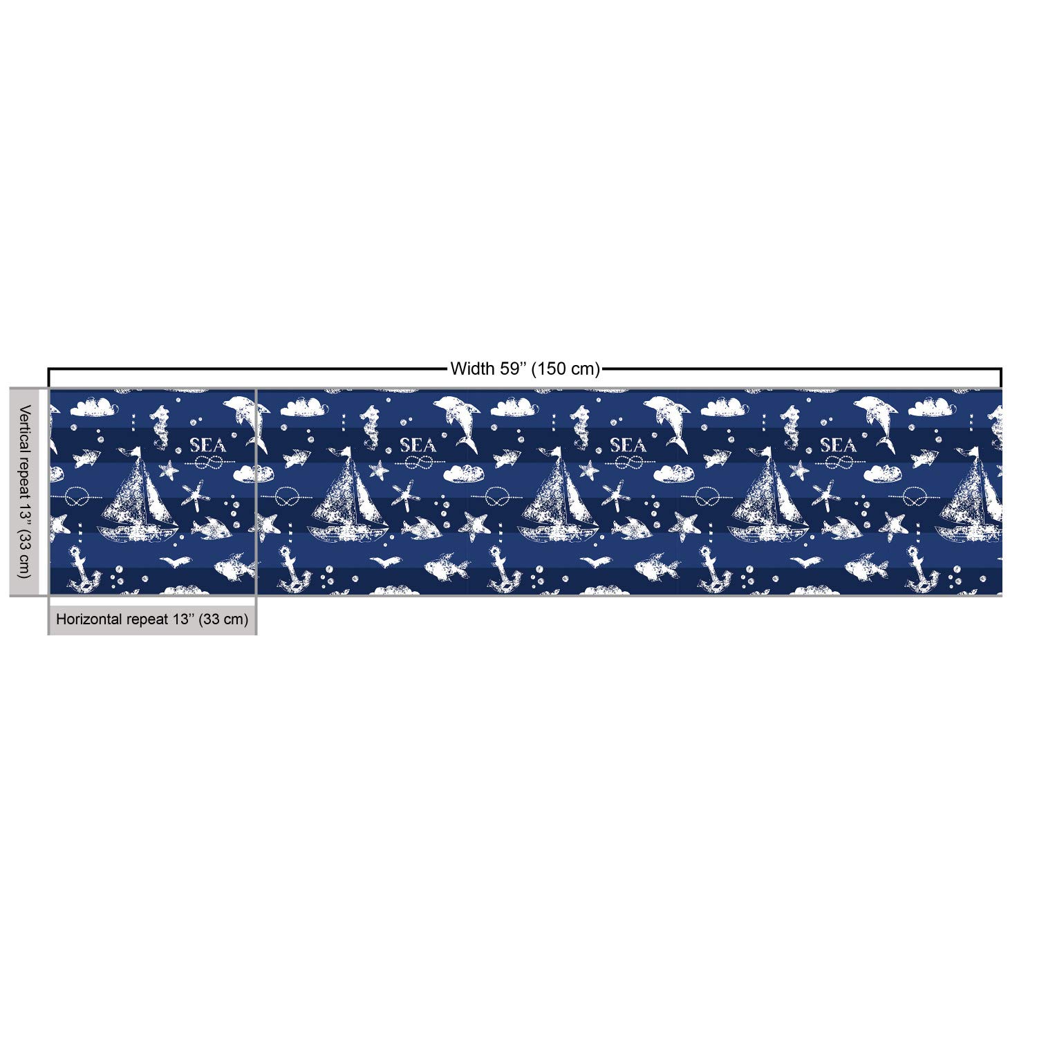 Ambesonne Navy Blue Sailboat Vertical Stripe Fabric by The Yard - Nautical Anchor Fish Seagull Design for Upholstery, Curtains & Home Decor - 10 Yards Blue Cream Cotton Material - Perfect for DIY Projects, Coastal Themed Bedrooms & Living Room Makeovers