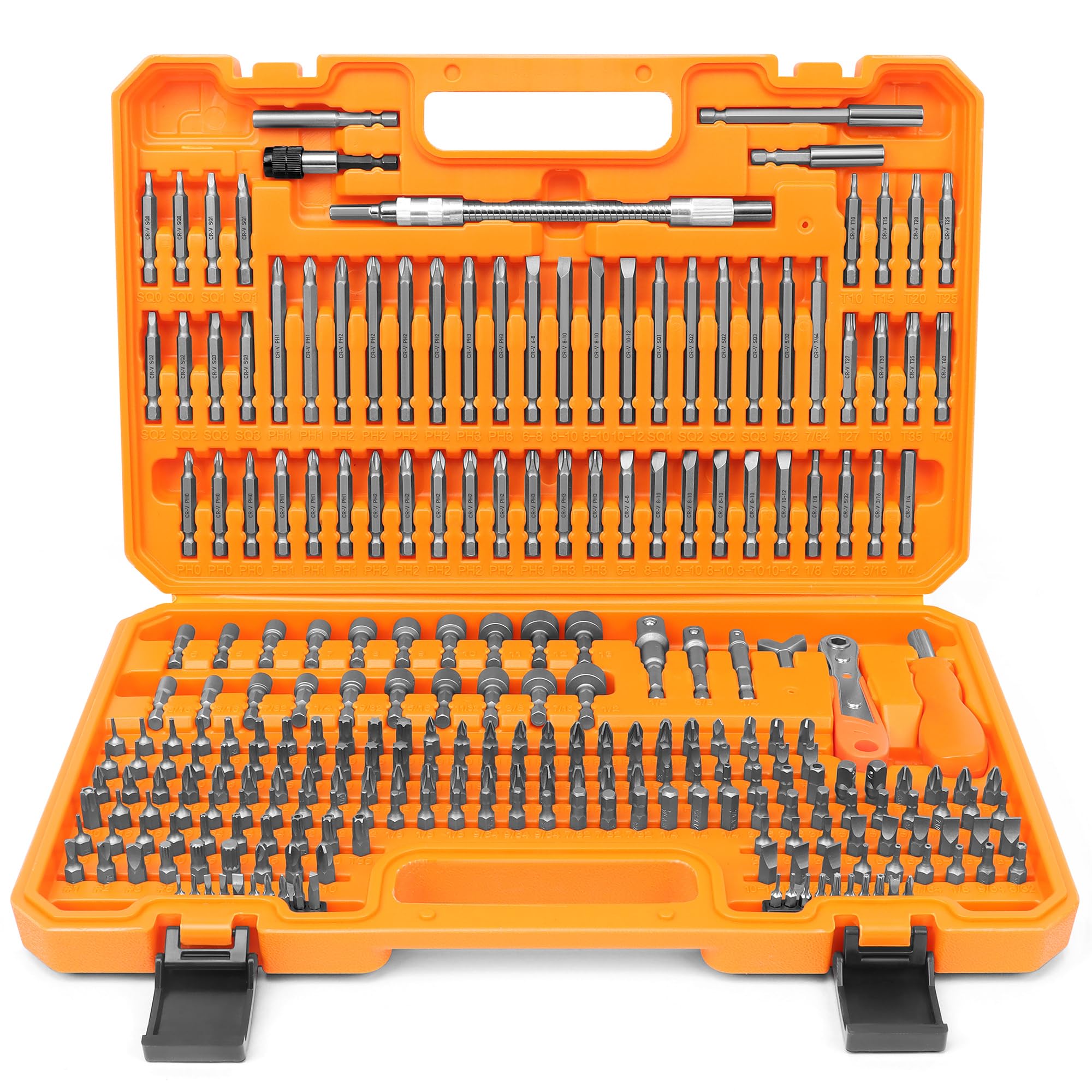 Amartisan 258-Piece Ultimate Screwdriver Bit Set - Chrome Vanadium Steel Security Bits with Holder & Nut Drivers - Professional Tool Kit for Home Repair, DIY Projects & Automotive Maintenance (Orange)