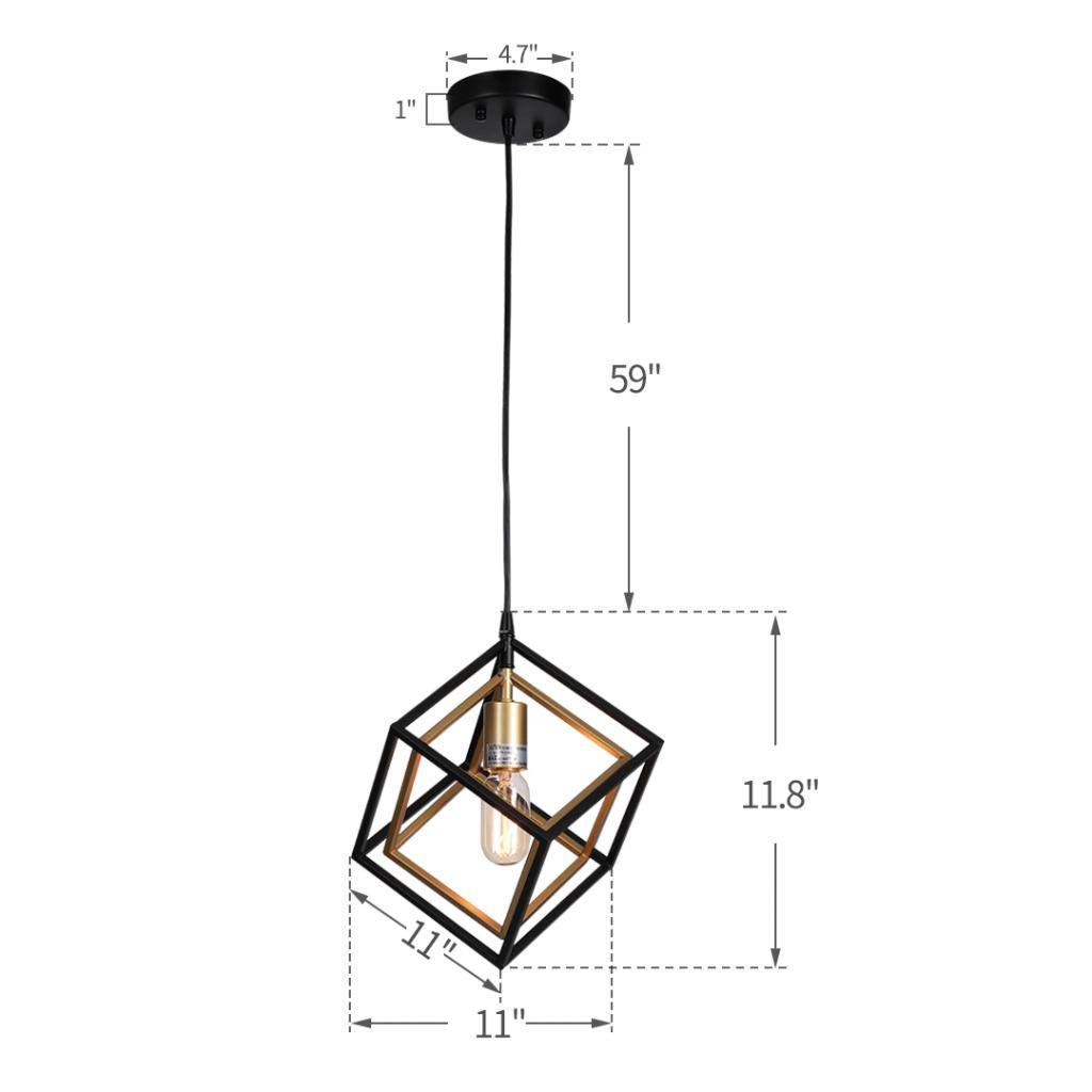 11 Inch Two-Tone Square Metal Cube Mini Pendant Light - Bronze & Oil Brass Geometric Cage Cubist Hanging Ceiling Lamp - Perfect for Loft, Hallway, Dining Room, Bedroom & Modern Interior Decor