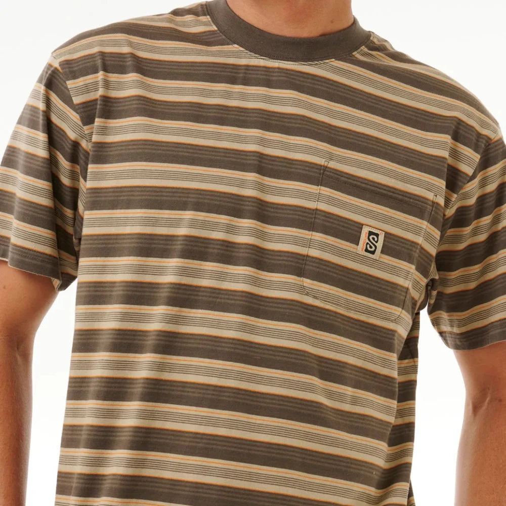 Rip Curl Search Stripe T-Shirt for Men - Comfortable Cotton Short Sleeve Tee for Surfing, Beach & Casual Wear