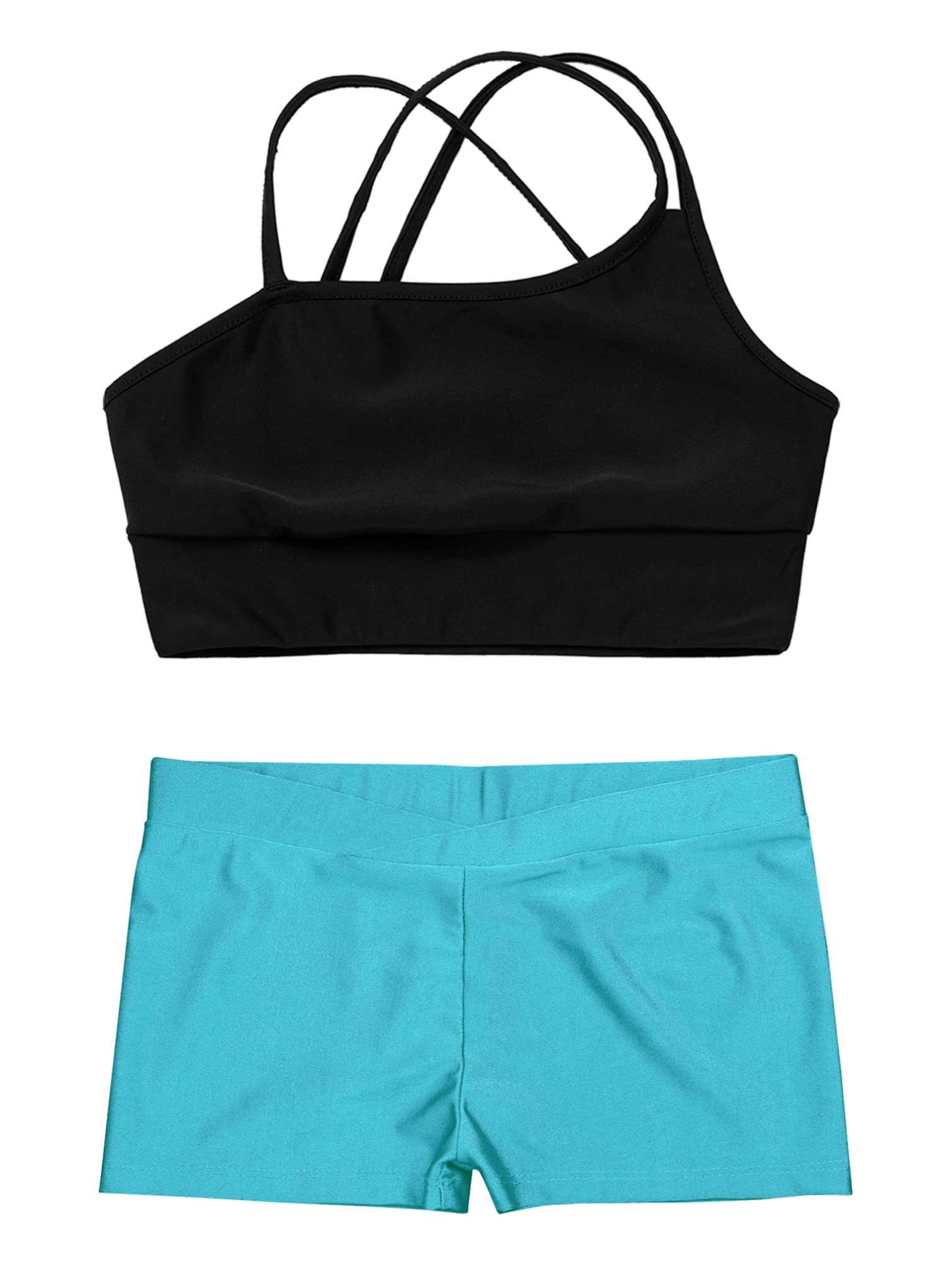 Girls Dance Outfit 2-Piece Set - Crop Top & Shorts for Gymnastics, Ballet, Sports & Workout | Comfortable Kids Athletic Wear for Dance Class, Performance & Play