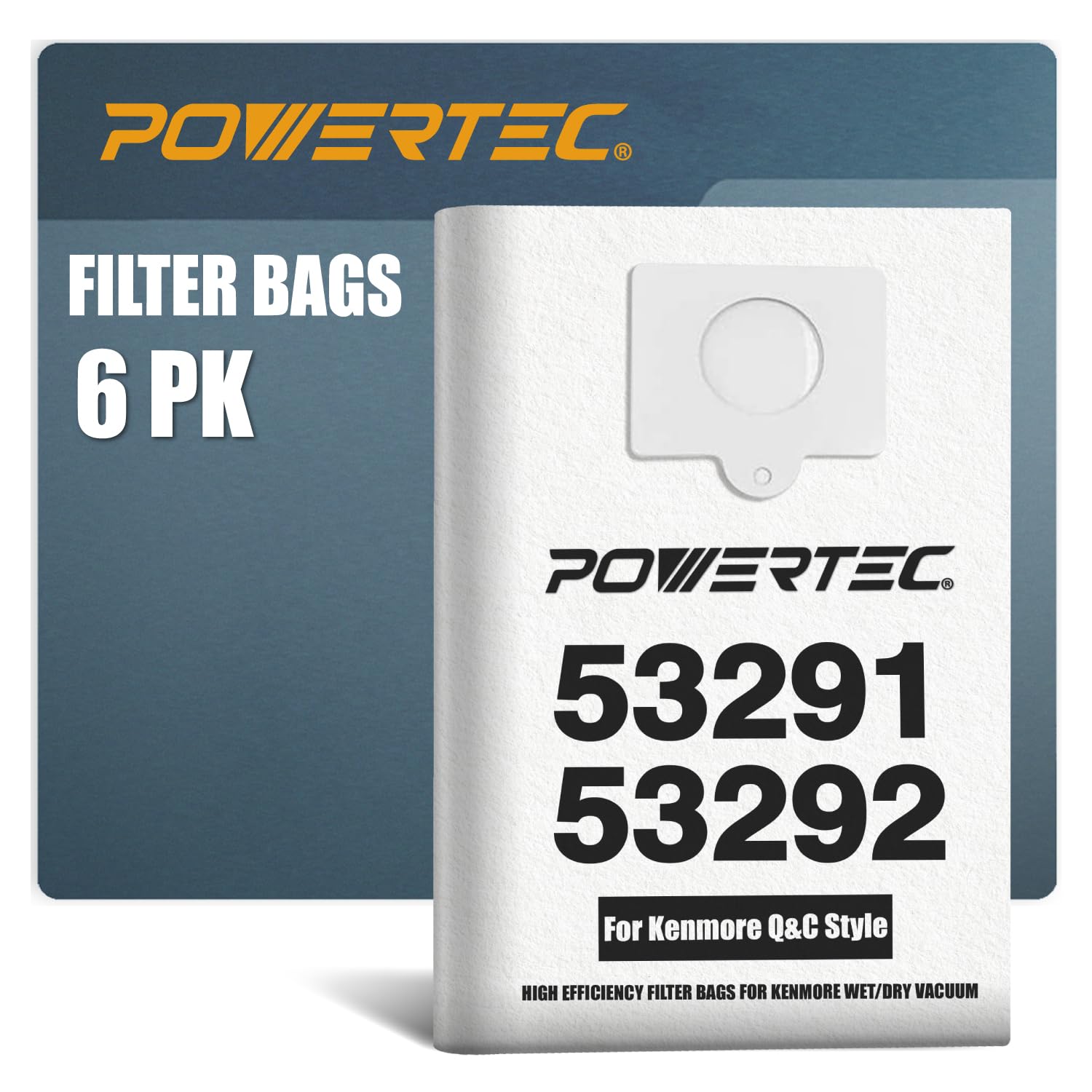 POWERTEC 5055, 50557, 50558 Vacuum Bags 6PK - Compatible with Kenmore 53291/53292, Panasonic Style C/Q, Type C-5/C-18/C-19 Models - Replacement Canister Vacuum Cleaner Bags (75053) - Ideal for Home Cleaning, Pet Hair Removal & Allergen Reduction