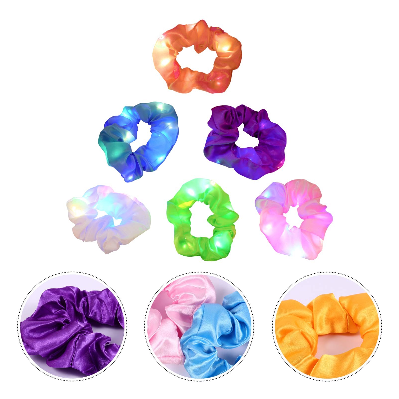 6pcs LED Hair Scrunchies - Glow in The Dark Hair Accessories for Women, Light Up Hair Bands for Party, Rave, Concerts & Night Events (Perfect for Birthday, Halloween & Christmas Celebrations)