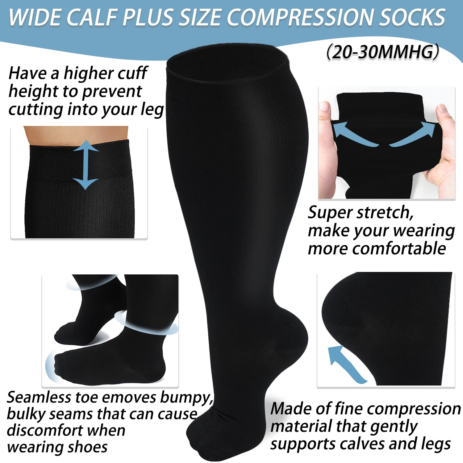 Wide Calf Compression Socks for Women & Men - 15-20 mmHg Knee High Stockings - Plus Size Support for Nurses, Running & Active Lifestyles - Improve Circulation & Reduce Swelling