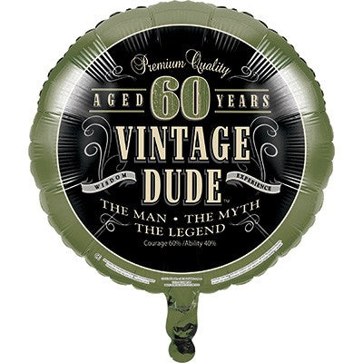 45cm Vintage Dude 60th Birthday Foil Balloon - Perfect for Birthday Parties, Milestone Celebrations & Retirement Decorations