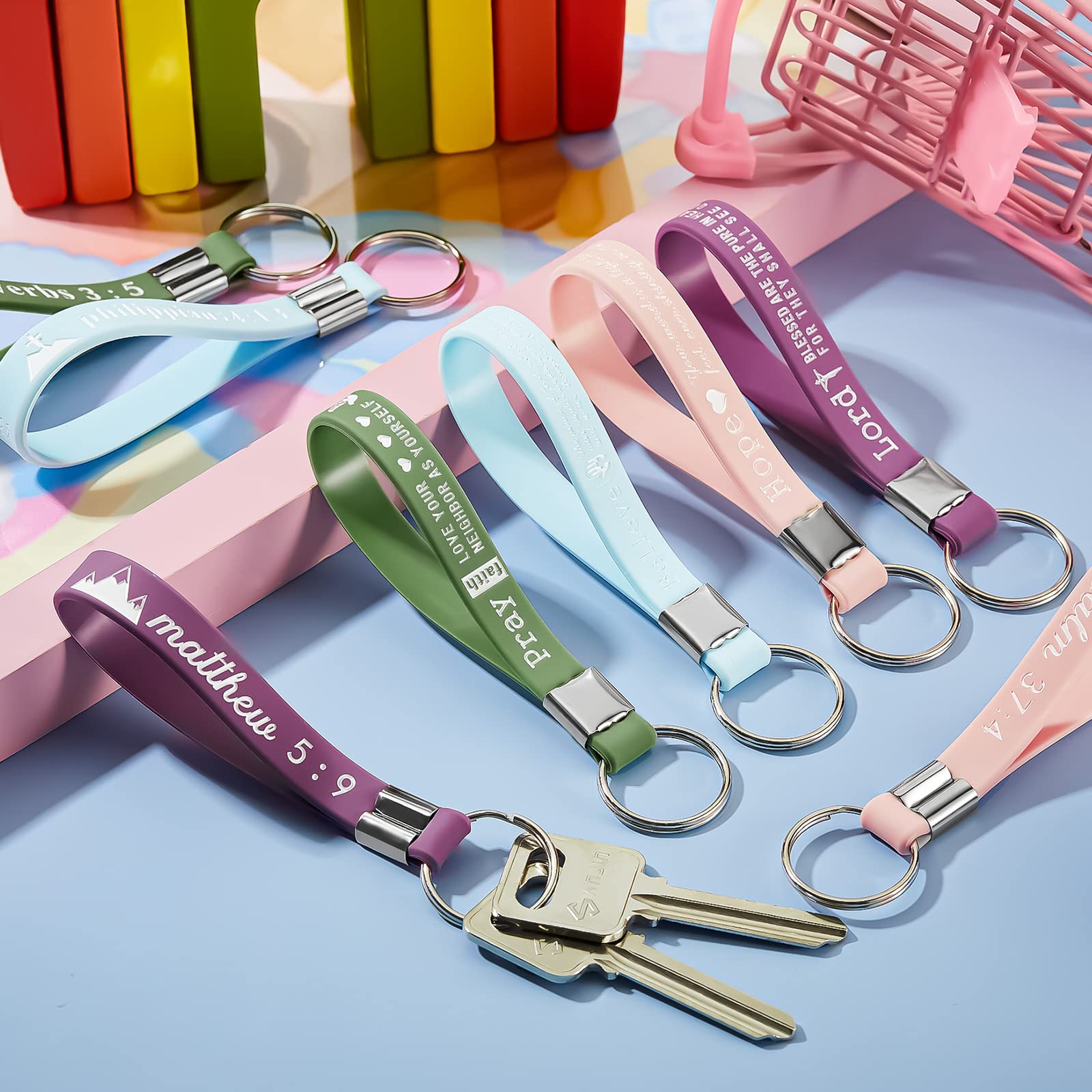 Lewtemi 24 Pcs Christian Keychain Set - Bible Verse Keychains with Religious Silicone Bracelets, Inspirational Engraved Gifts for Faith-Based Encouragement | Perfect for Church Events, Baptisms, Bible Study Groups & Christian Gift Giving