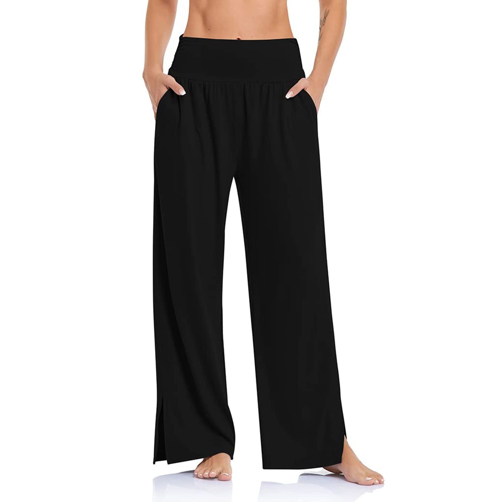 XXBR Women's High Waisted Wide Leg Yoga Pants - Stretchy Lounge Joggers with Pockets - Comfy Straight Leg Sweatpants for Yoga, Workout, Running & Casual Wear
