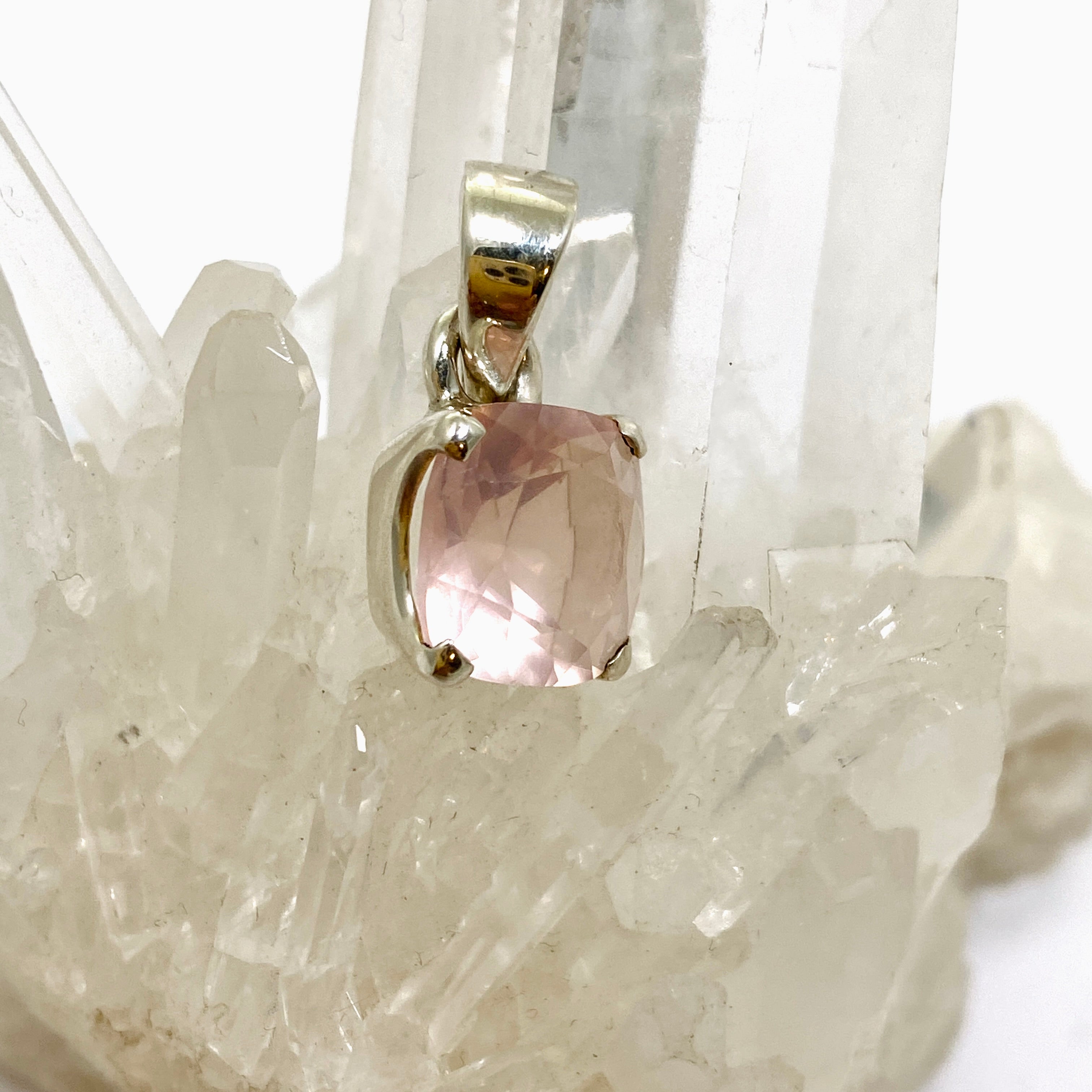 Rose Quartz Square Cushion Cut Faceted Pendant Necklace PPGJ1025 - Elegant Jewelry Gift for Women, Perfect for Valentine's Day, Anniversary & Special Occasions