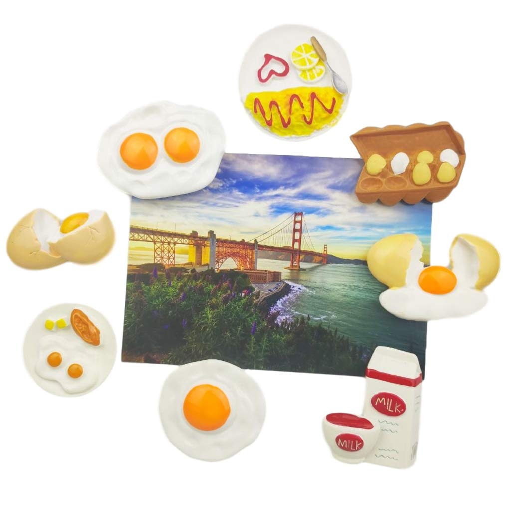 8-Piece 3D Resin Refrigerator Magnets Set - Breakfast Egg Series, Cute Kitchen Decor, Fridge Magnetic Stickers for Photos & Notes, Perfect for Home, Office & Dorm Room Organization