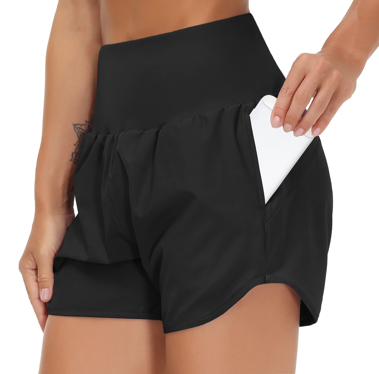 THE GYM PEOPLE Women's High Waist Running Shorts with Liner - Athletic Workout Hiking Shorts with Zip Pockets - Perfect for Gym, Yoga, Jogging & Outdoor Activities
