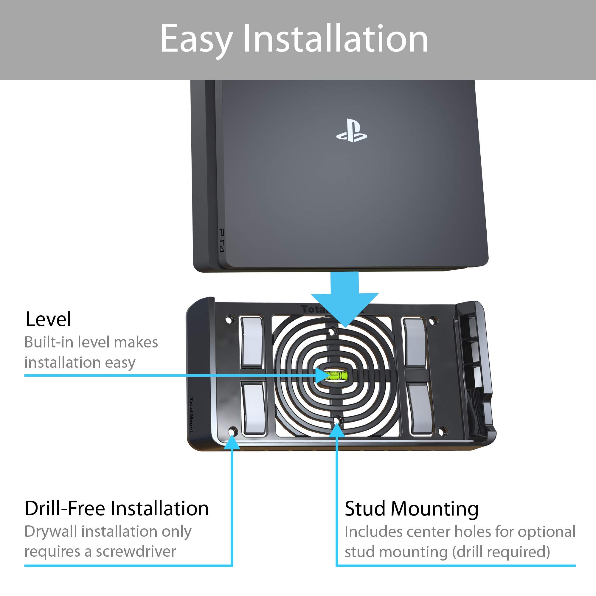 TotalMount Wall Mounting System for Sony PlayStation 4 Slim - Secure Space-Saving PS4 Slim Mount with Adjustable Angle - Perfect for Gaming Rooms & Small Spaces